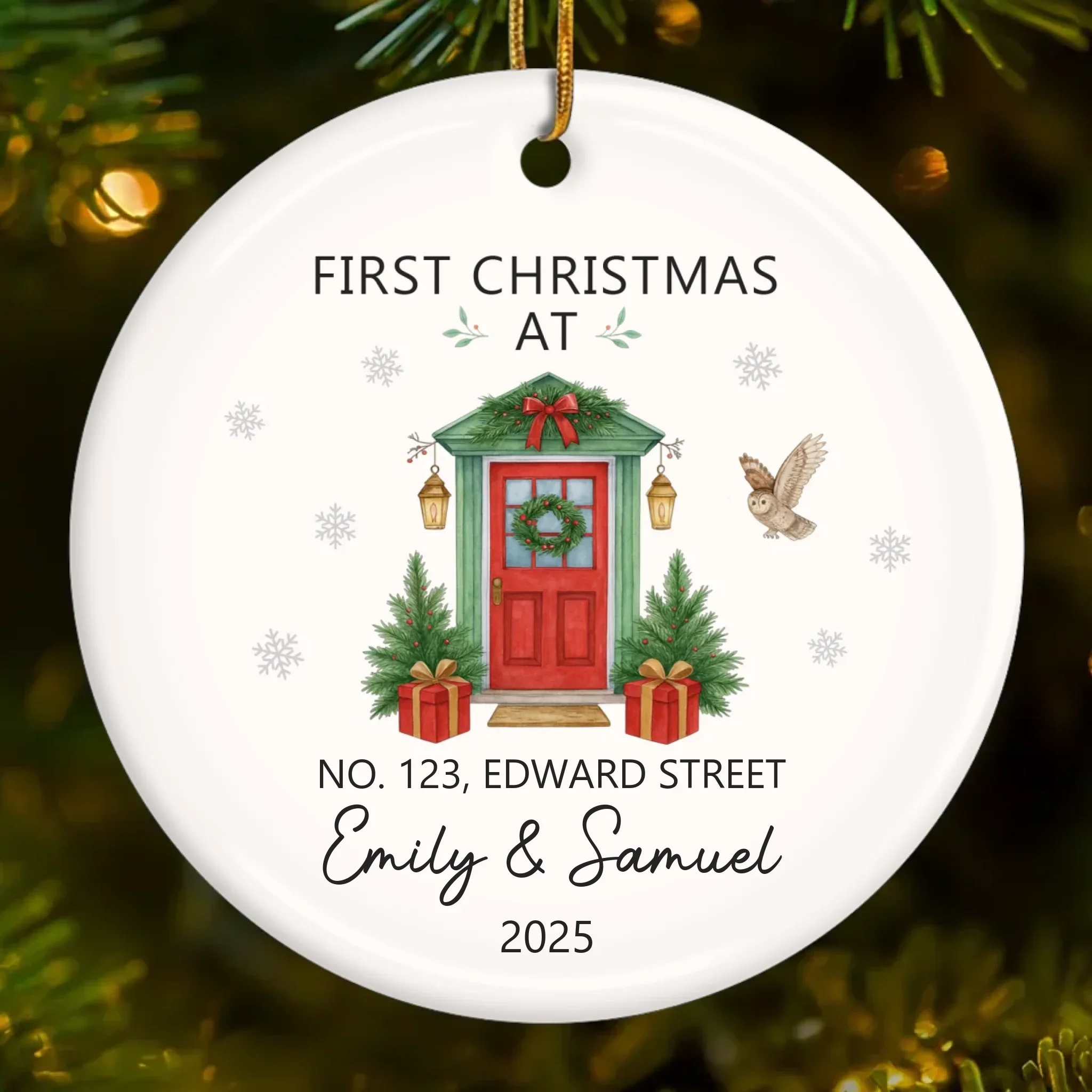 Custom First Christmas In New Home Ceramic Ornament - Personalized Anniversary Christmas Wedding Gifts For Husband And Wife, Him And Her, New Homeowners, Couples, Friends - New Home New Memories - Robaser