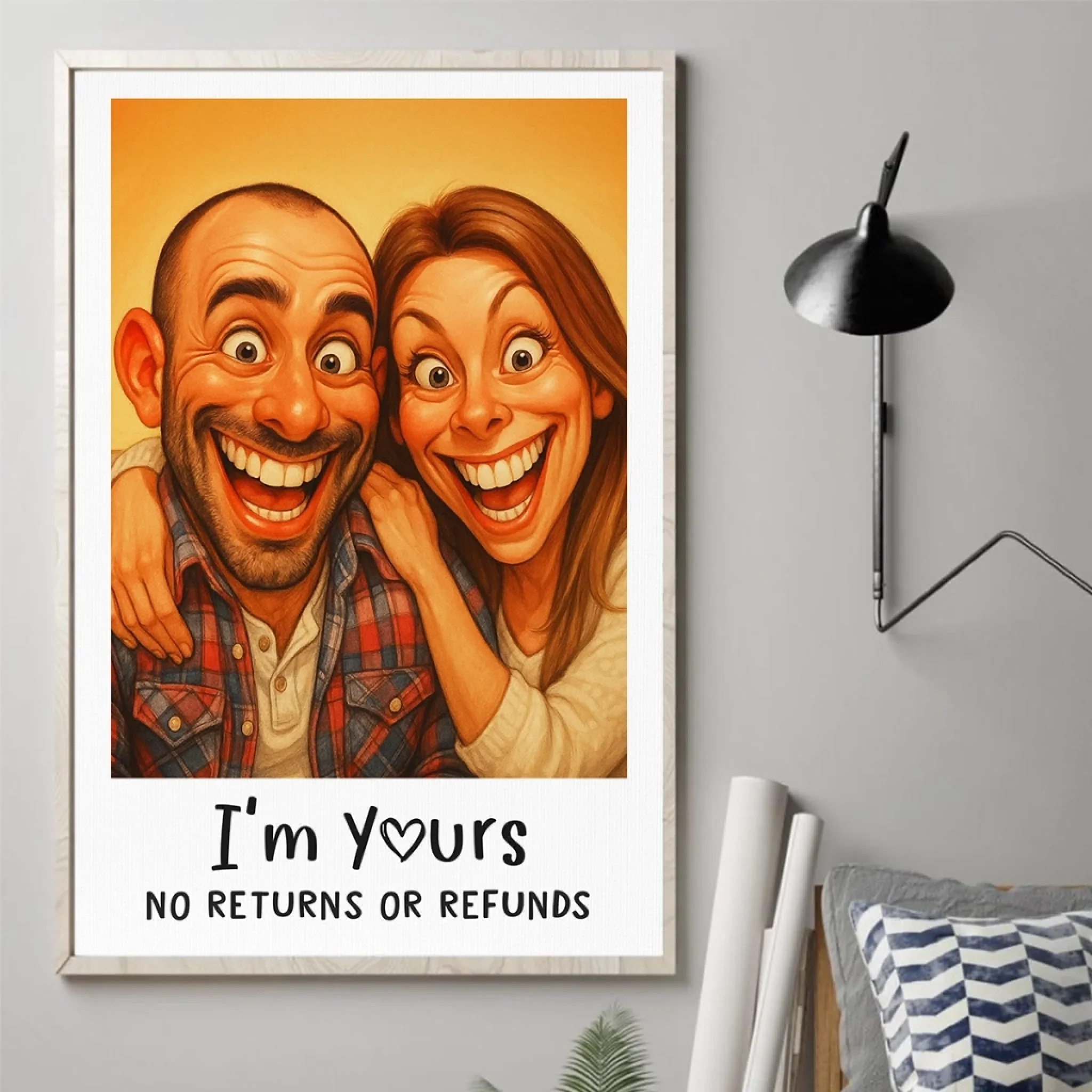 Custom Photo Funny Caricature Vertical Poster - Personalized Anniversary Wedding Gifts For Husband And Wife, Him And Her - Congratulations, You  re Stuck With Me - Robaser
