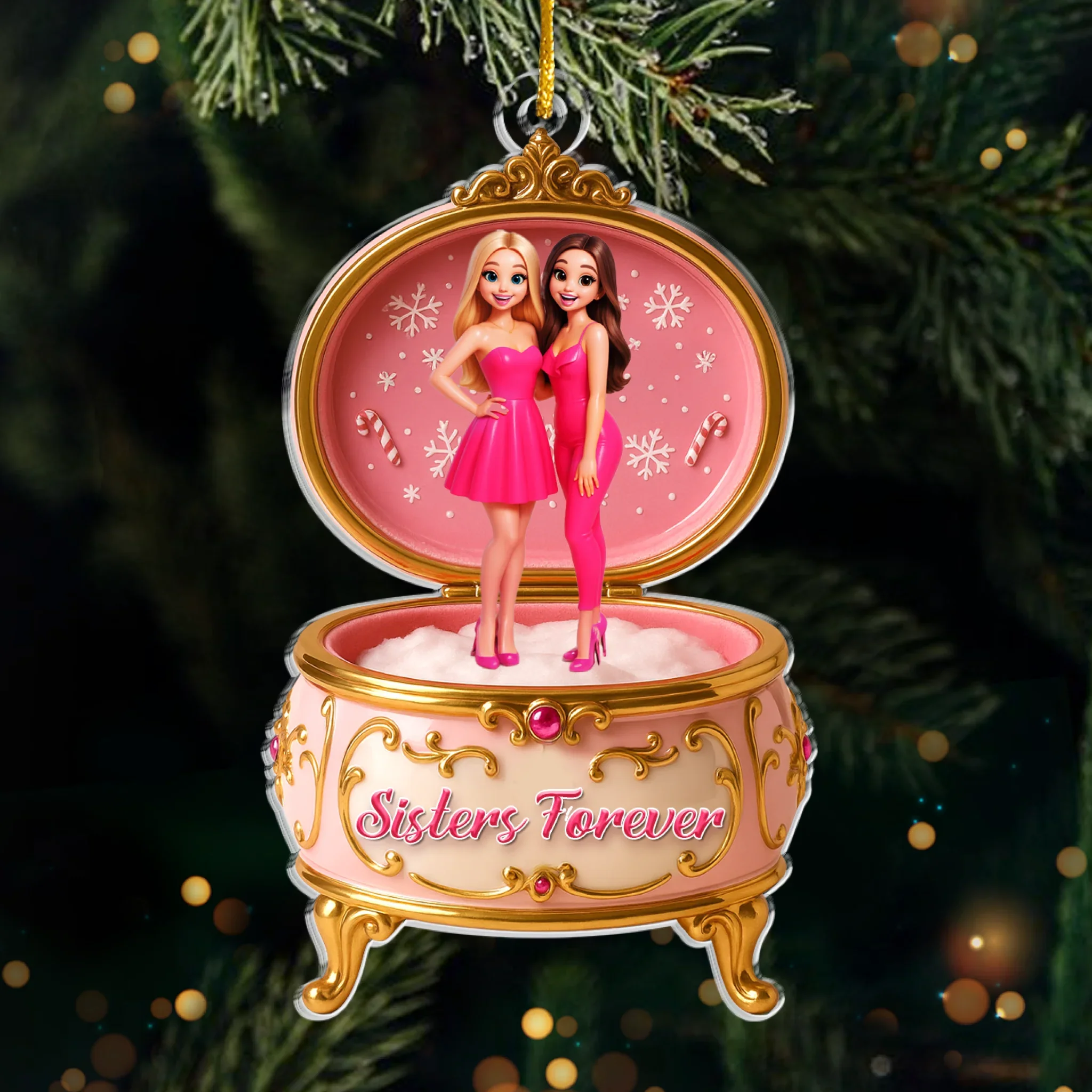 Custom Photo Acrylic Ornament - Personalized Christmas Best Friend Birthday Gifts For Women, Besties, Sisters, BFF - Forever Besties In Pink - Robaser