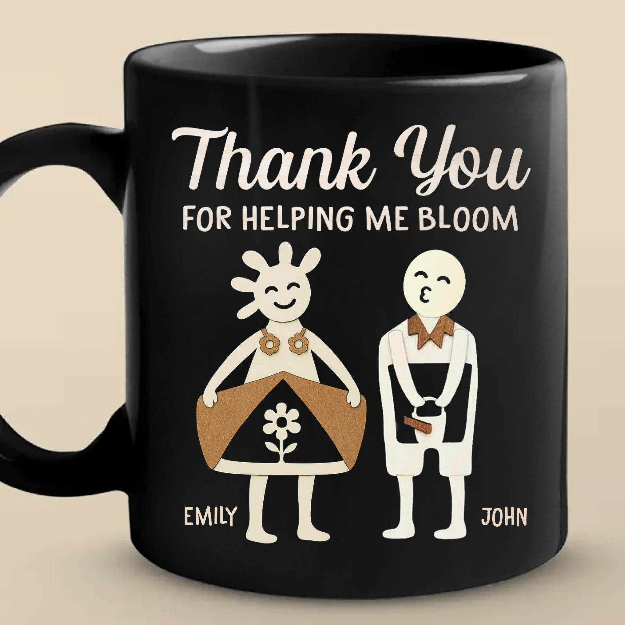Thank You For Helping Me Bloom - Couple Personalized Custom Black Mug - Gift For Husband Wife, Anniversary - Robaser