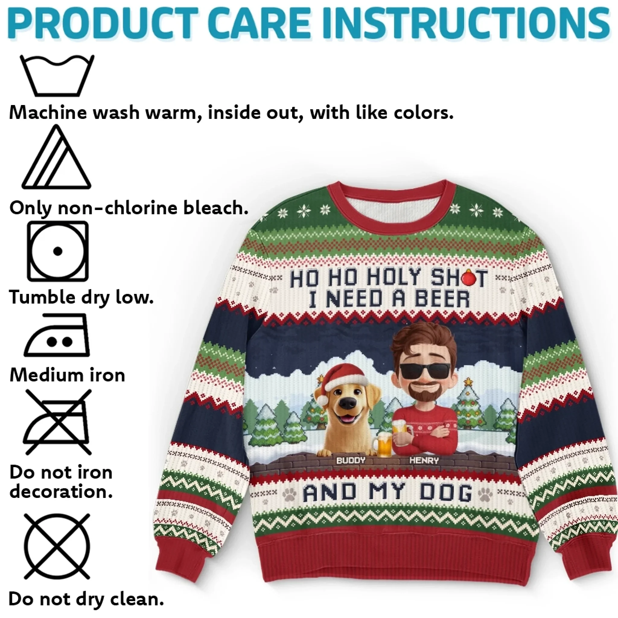 Custom Unisex Ugly Sweatshirt - Personalized  Christmas Birthday Gifts For Dog Lovers, Dog Dad And Mom - Ho Ho Hold My Beer - Robaser