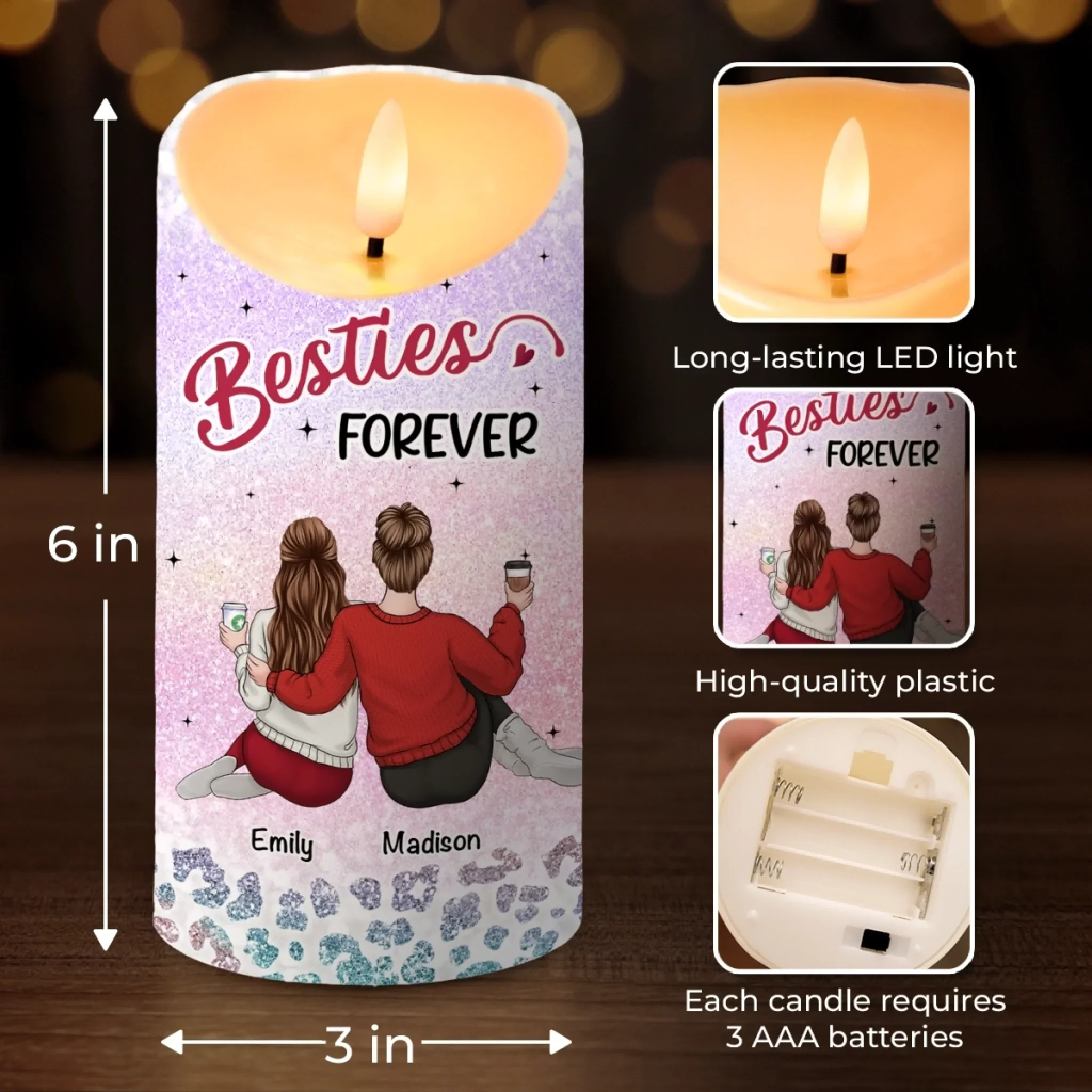 Custom LED Candle - Personalized Christmas Best Friend Birthday Gifts For Women, Besties, Sisters, BFF - You And Me, Always Us - Robaser