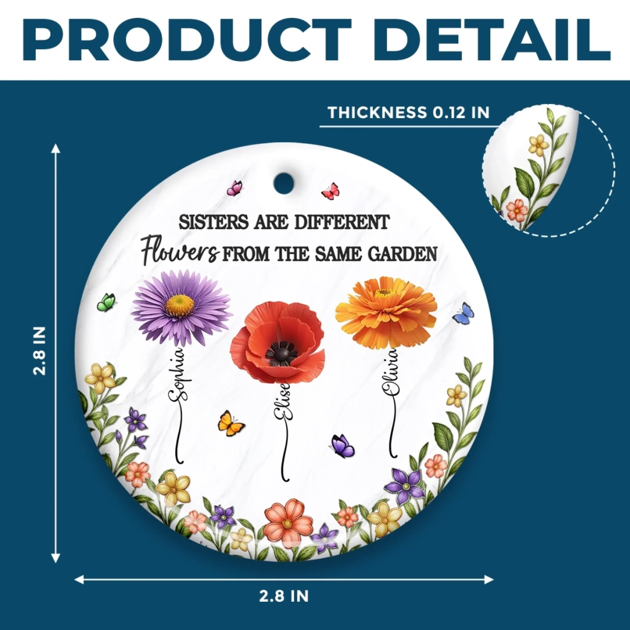 Custom Ceramic Ornament - Personalized Best Friend Christmas Birthday Gifts For Women, Besties, Sisters, BFF - Different Flowers, One Bond - Robaser