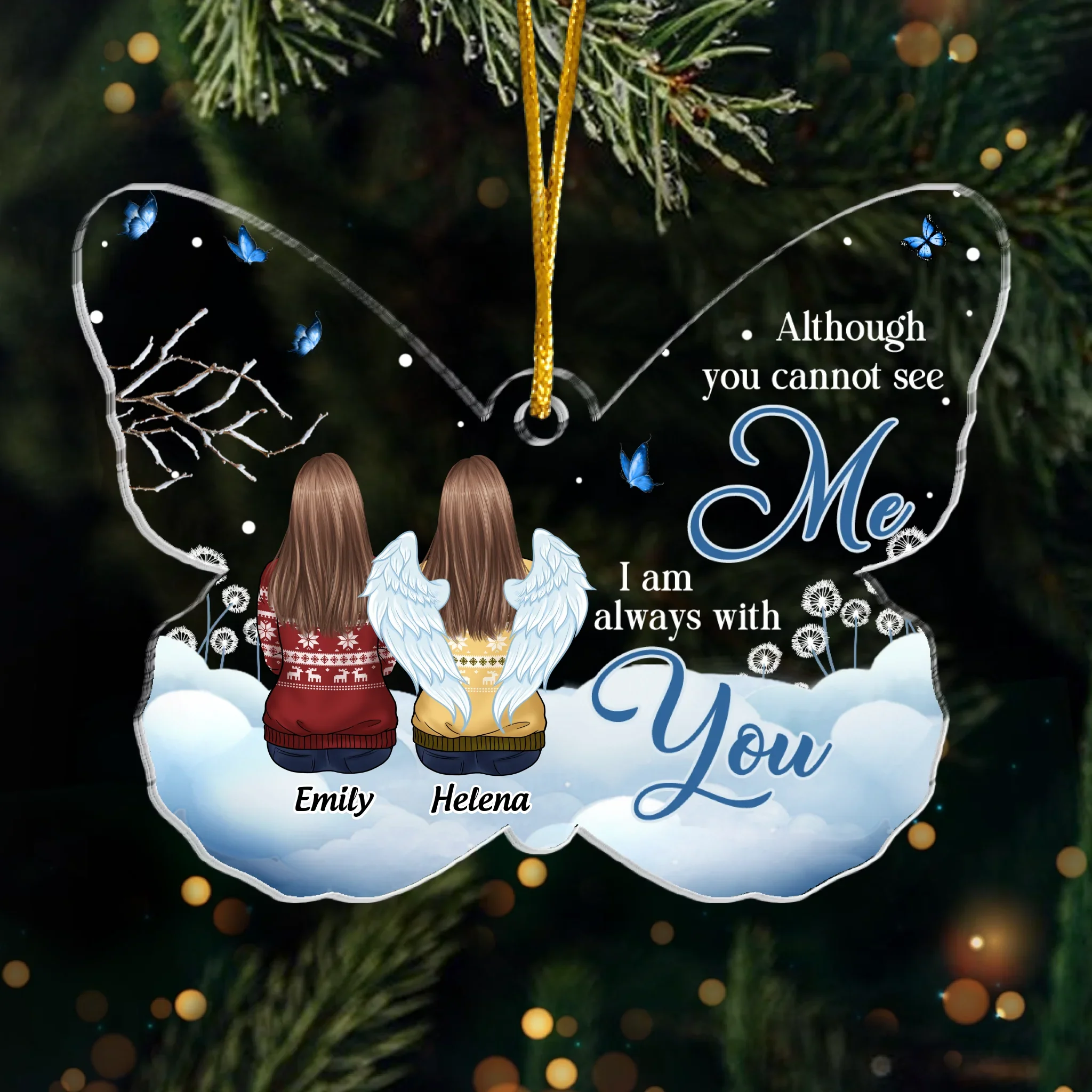 Custom Acrylic Ornament - Personalized Christmas Memorial Sympathy Gifts For Loss Of Mom, Dad - Never Apart - Robaser