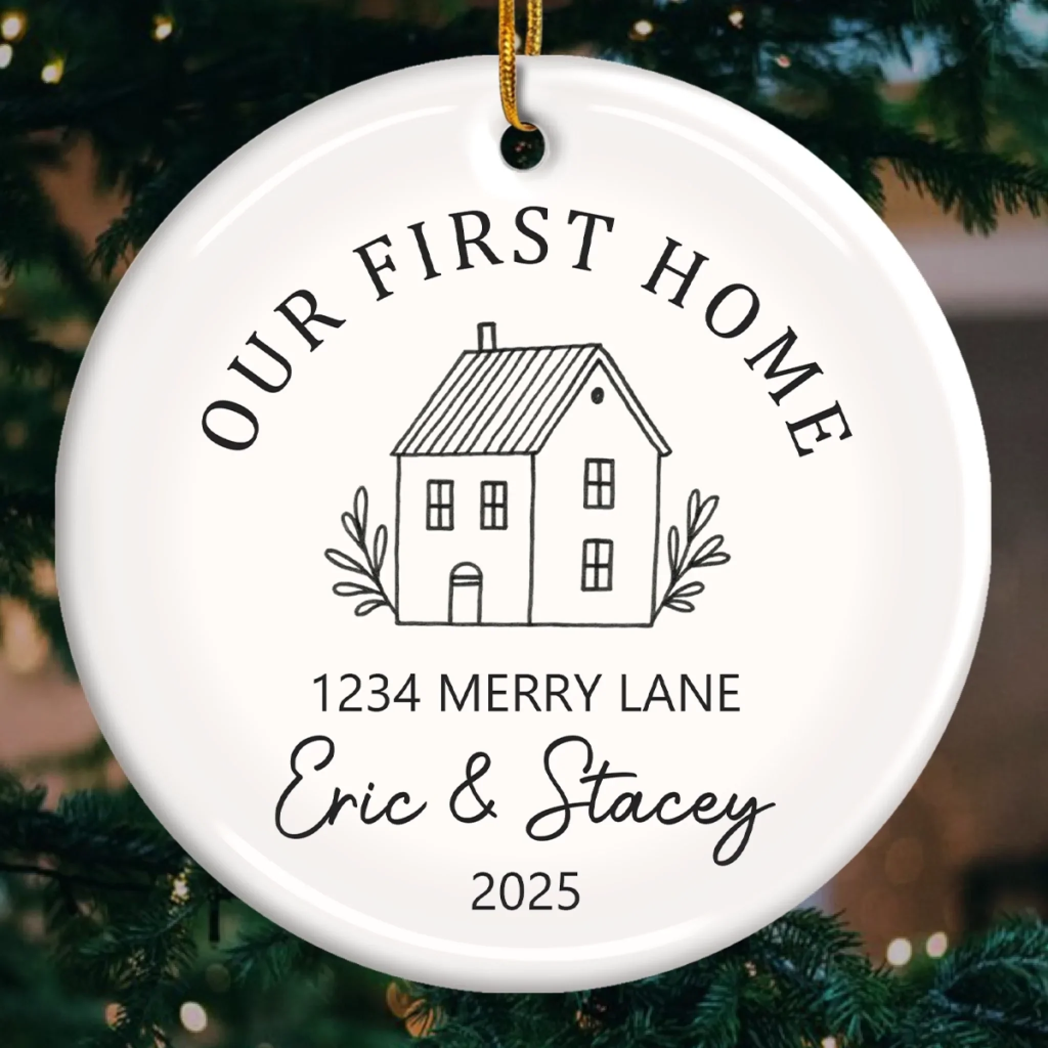 Custom First Christmas In New Home Ceramic Ornament - Personalized Anniversary Christmas Wedding Gifts For Husband And Wife, Him And Her, New Homeowners, Couples, Friends - Home For The Holidays - Robaser