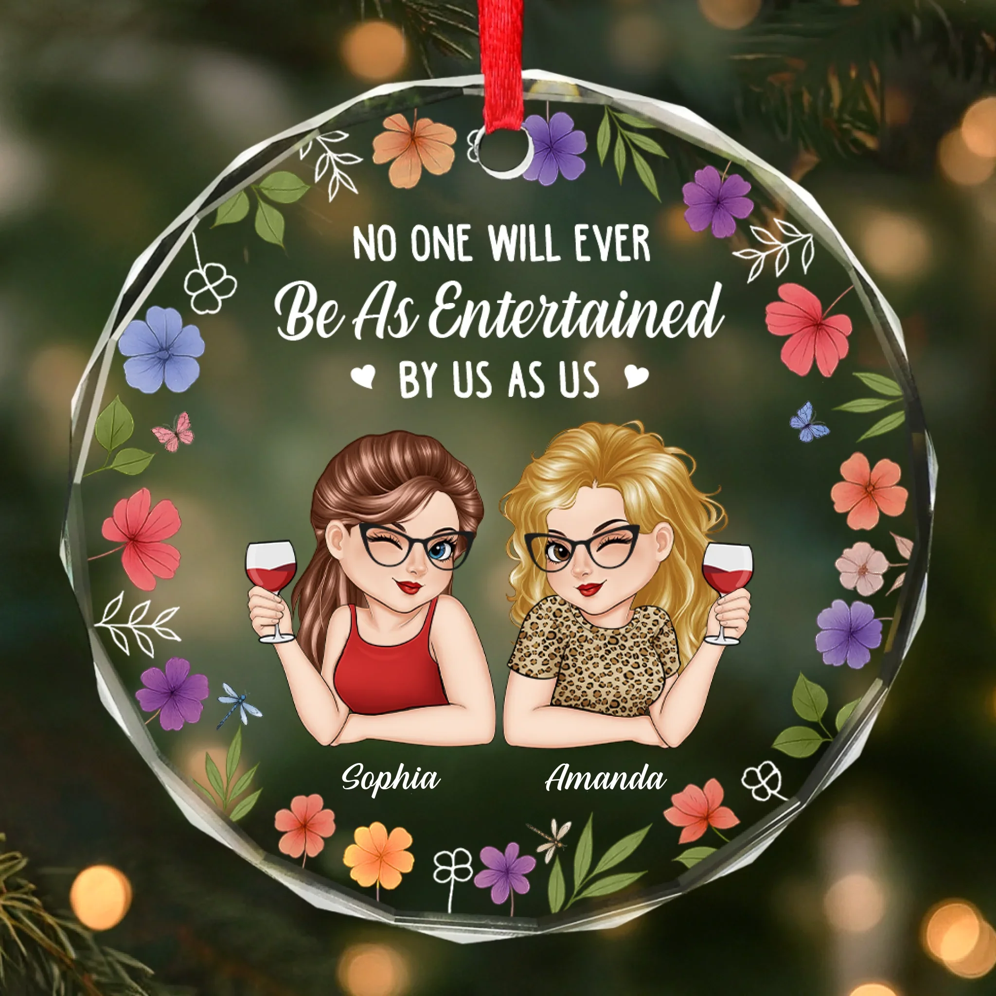 Custom Circle Glass Ornament - Personalized Christmas Best Friend Birthday Gifts For Women, Besties, Sisters, BFF - Built Different, But Still Besties - Robaser