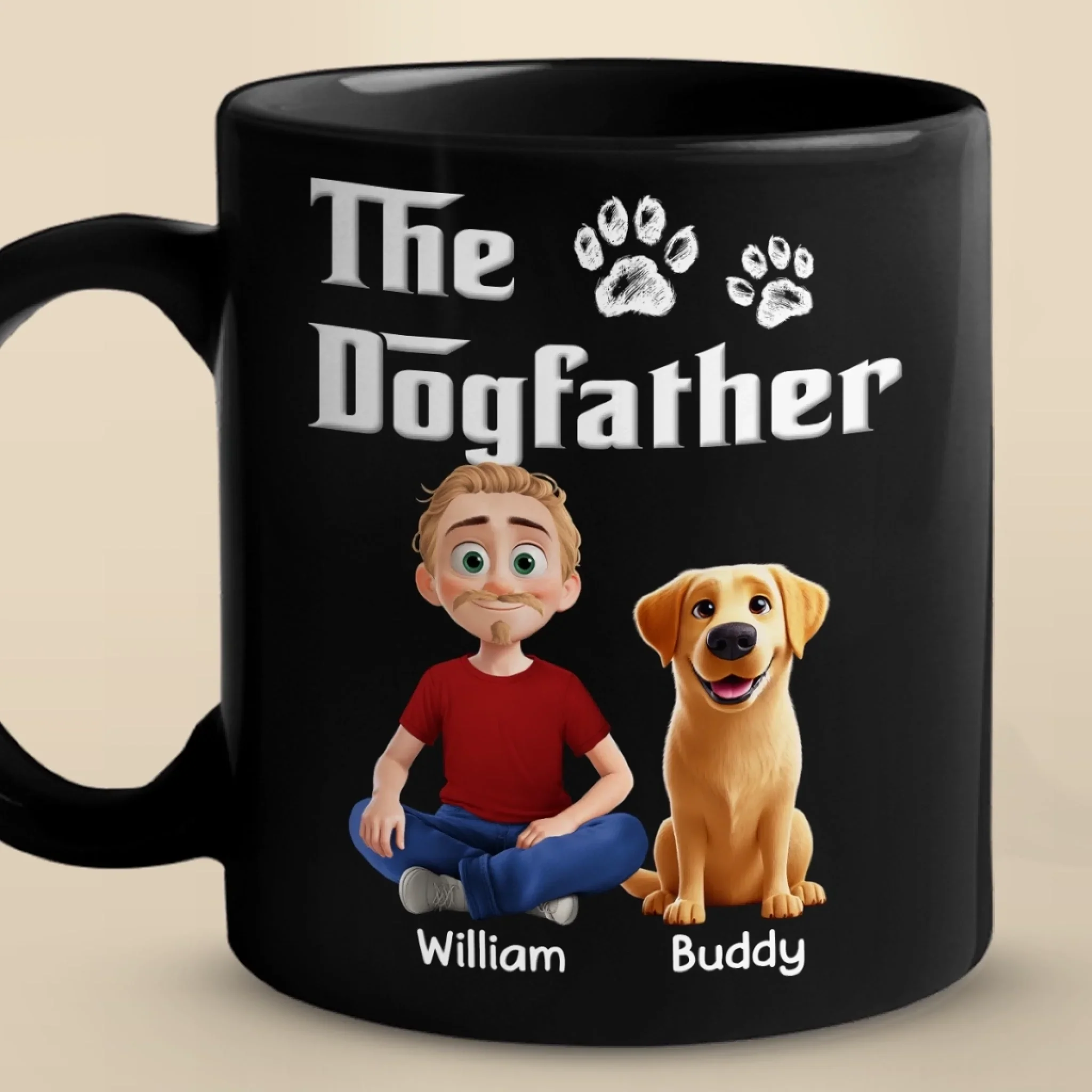 The Dogfather - Dog Personalized Custom Black Mug - Father's Day,  Gift For Dad, Pet Owners, Pet Lovers - Robaser
