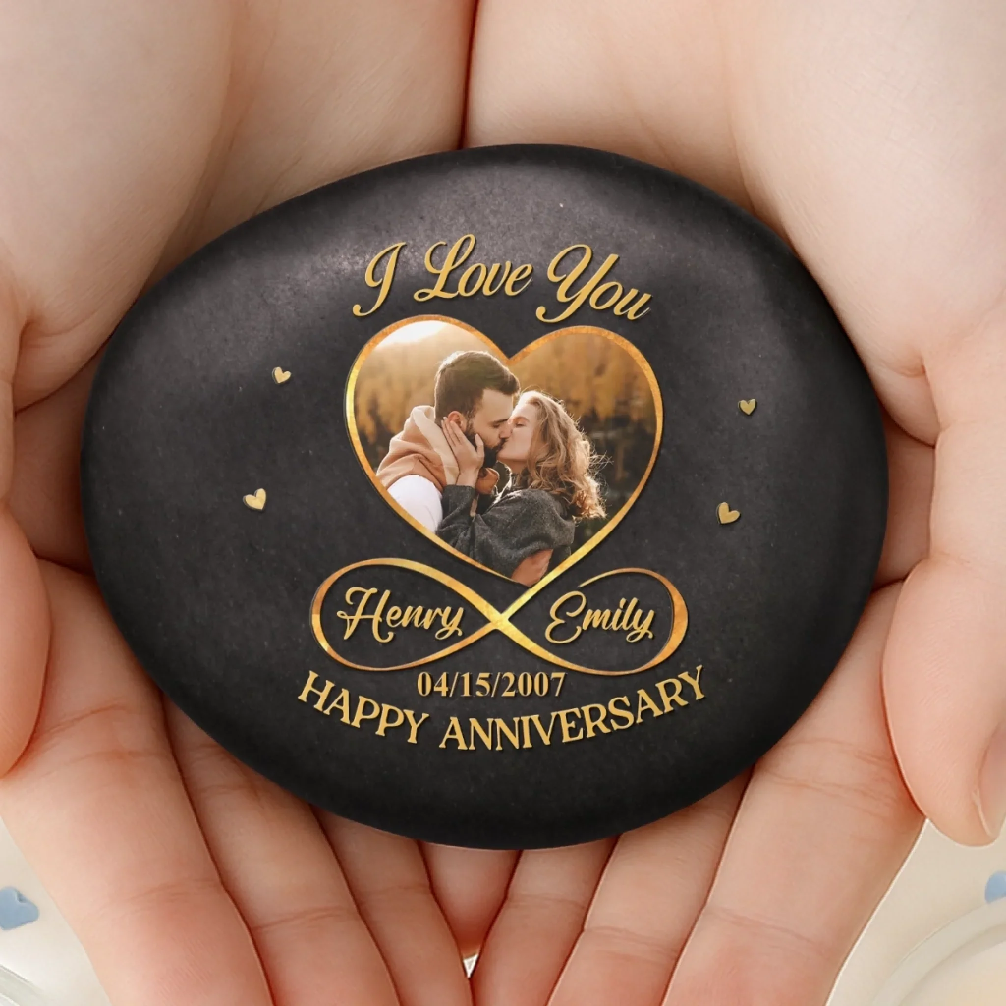 Custom Photo Printed Rock - Personalized Anniversary Wedding Gifts For Husband And Wife, Him And Her - Together For A Lifetime - Robaser