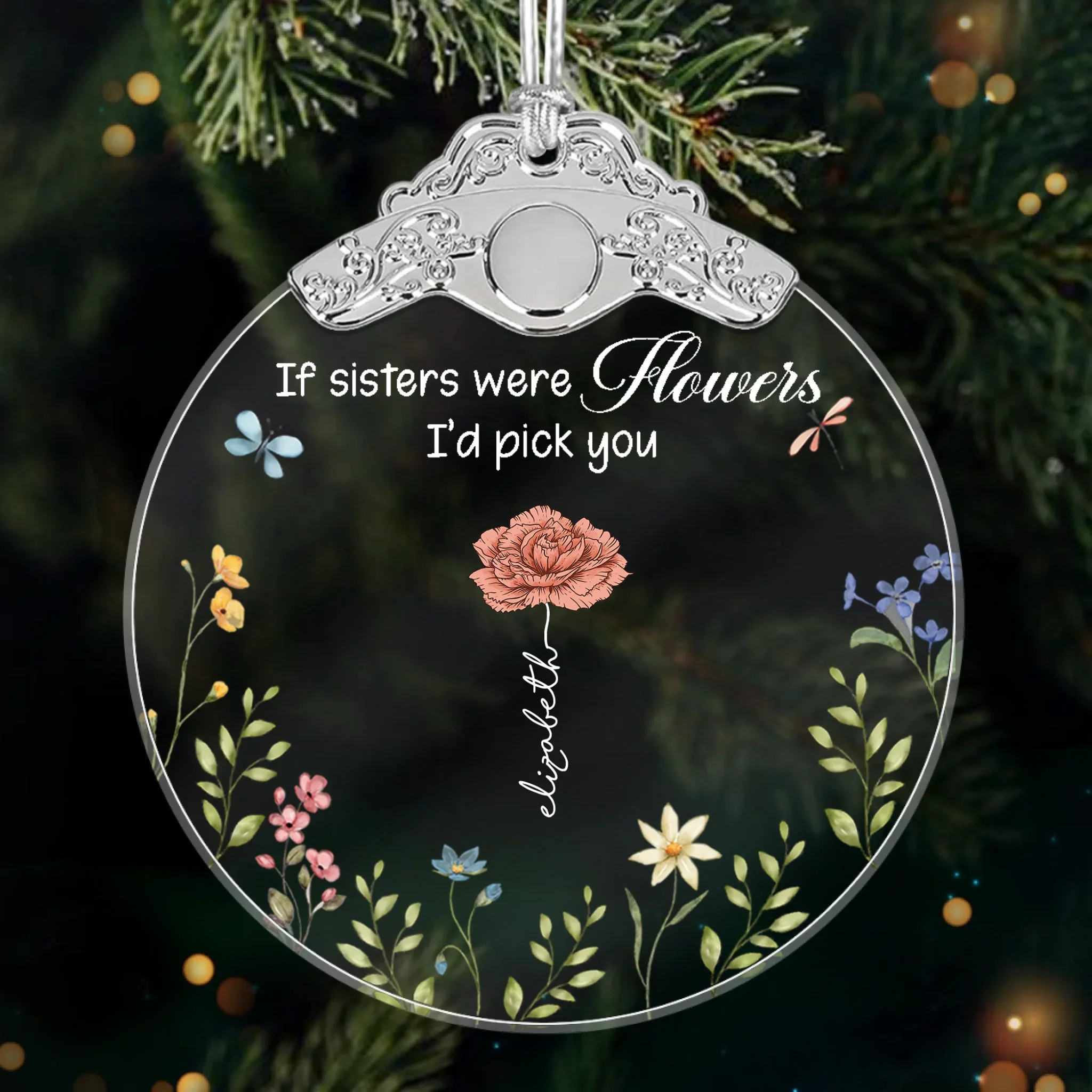 Custom Glass Ornament - Personalized Christmas Best Friend Birthday Gifts For Women, Besties, Sisters, BFF - Blooming Together - Robaser