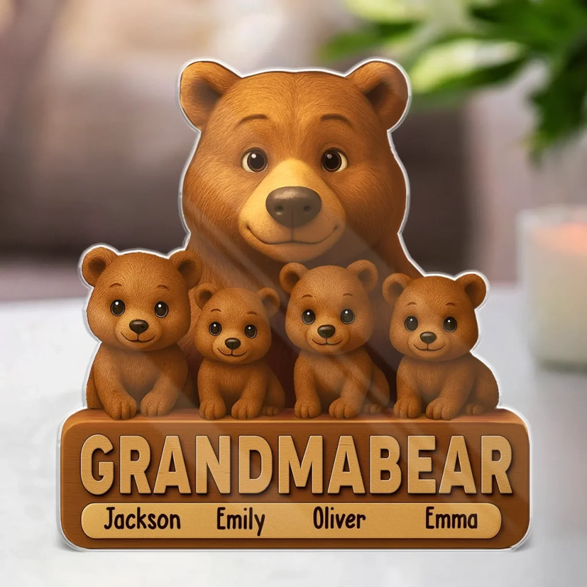 Rooted In Love, Protected Like A Bear - Family Personalized Custom Acrylic Plaque Custom Shape - Mother's Day, Gift For Mom, Grandma - Robaser
