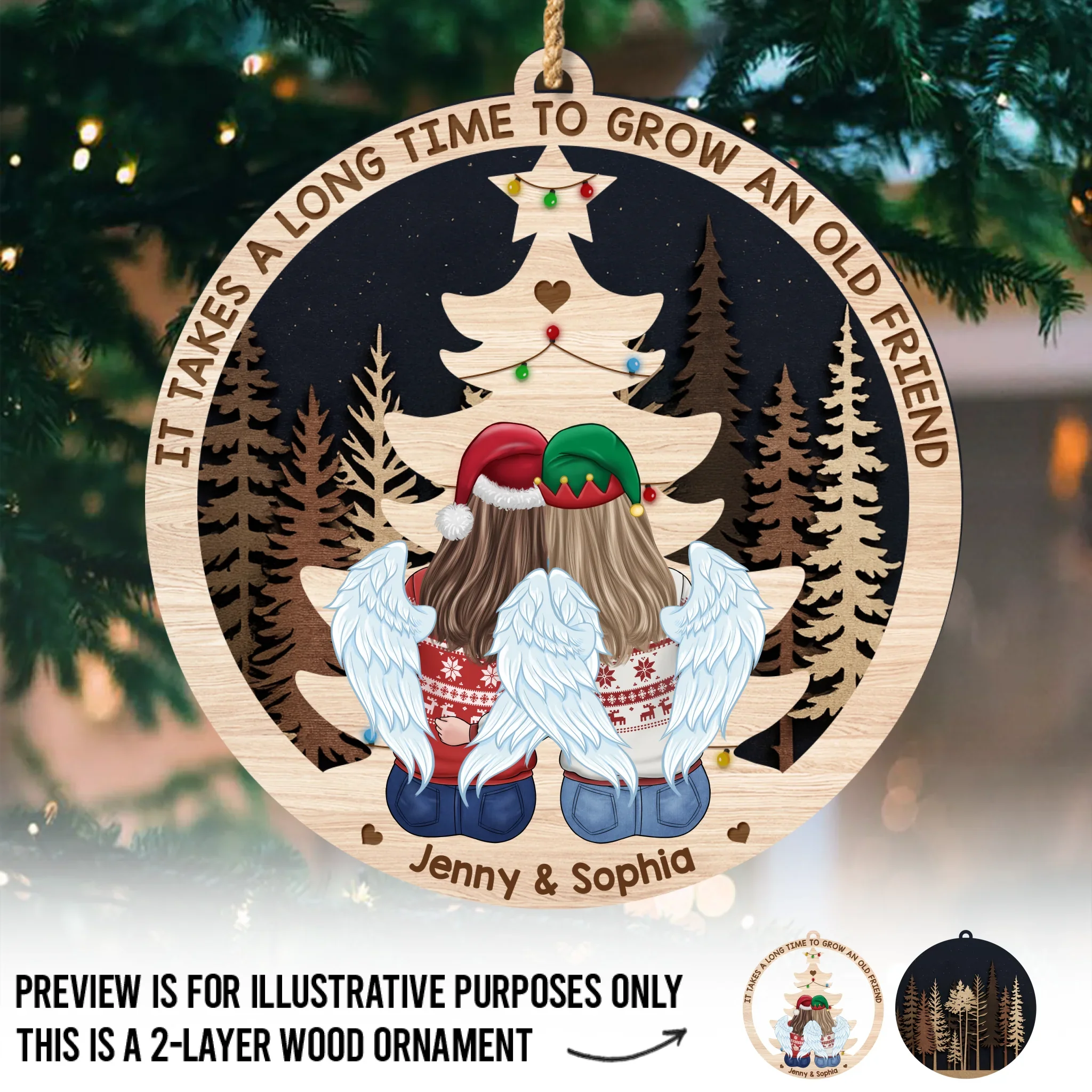 Custom Double Layer Wooden Ornament - Personalized Best Friend Christmas Birthday Gifts For Women, Besties, Sisters, BFF - Years Made Us Family - Robaser