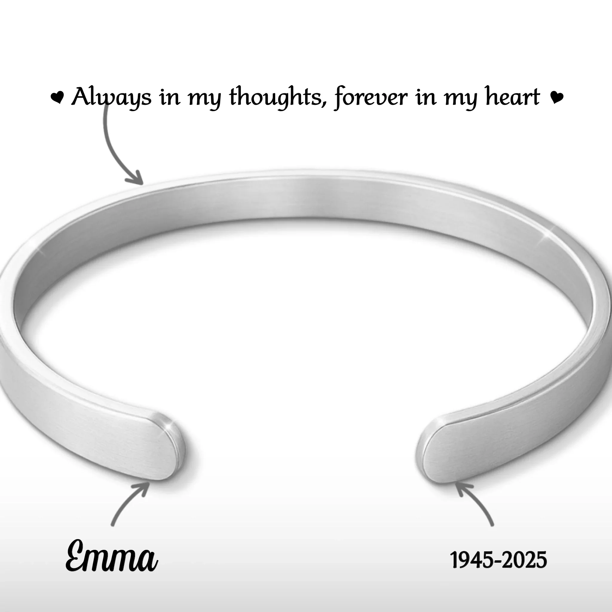 Custom Engraved Stainless Steel Cuff Bracelet - Personalized Memorial Sympathy Gifts For Loss Of Mom, Dad - Always In My Thoughts, Forever In My Heart - Robaser