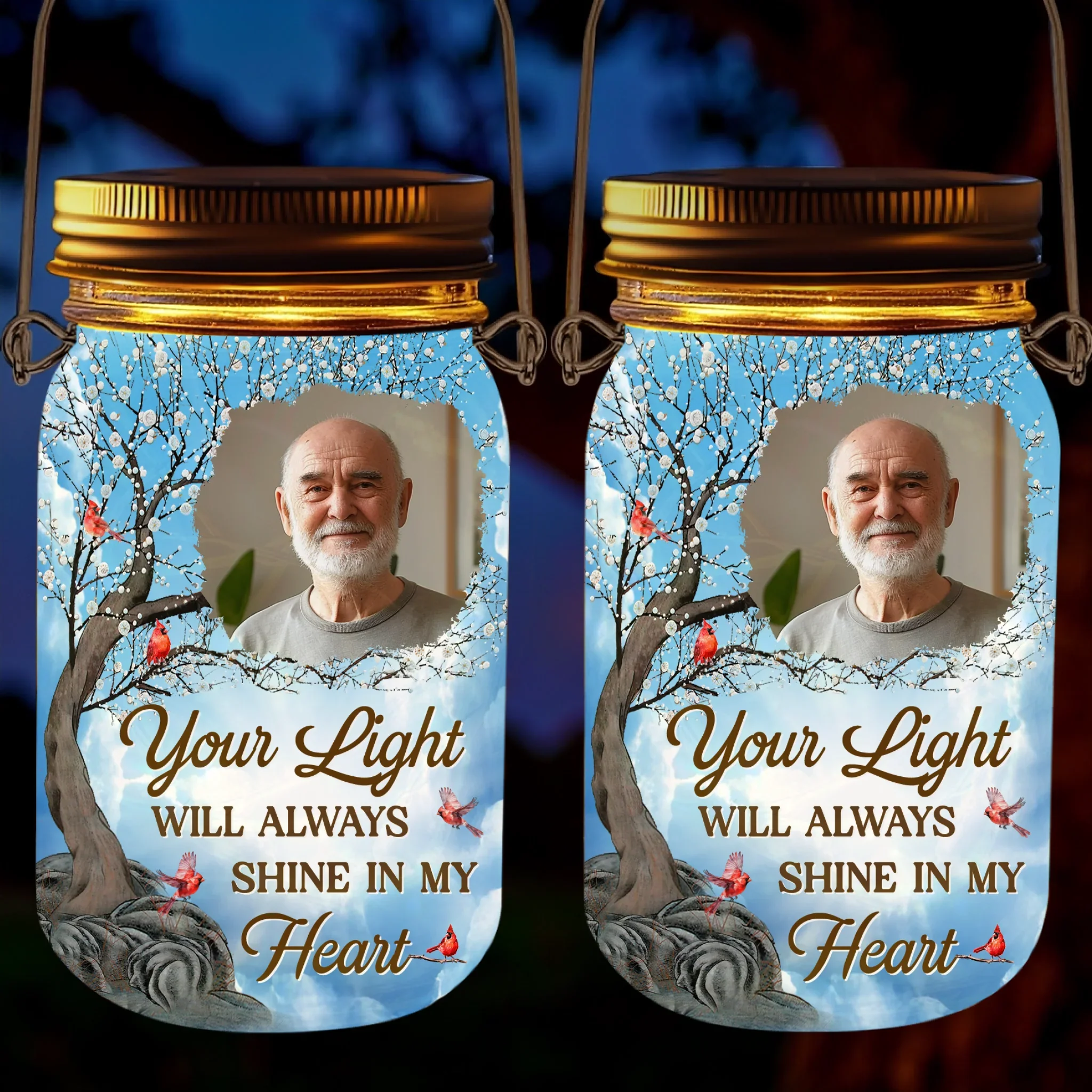 Custom Photo Your Memory Is My Keepsake - Memorial Personalized Custom Solar Jar Lantern - Sympathy Gift For Family Members - Robaser