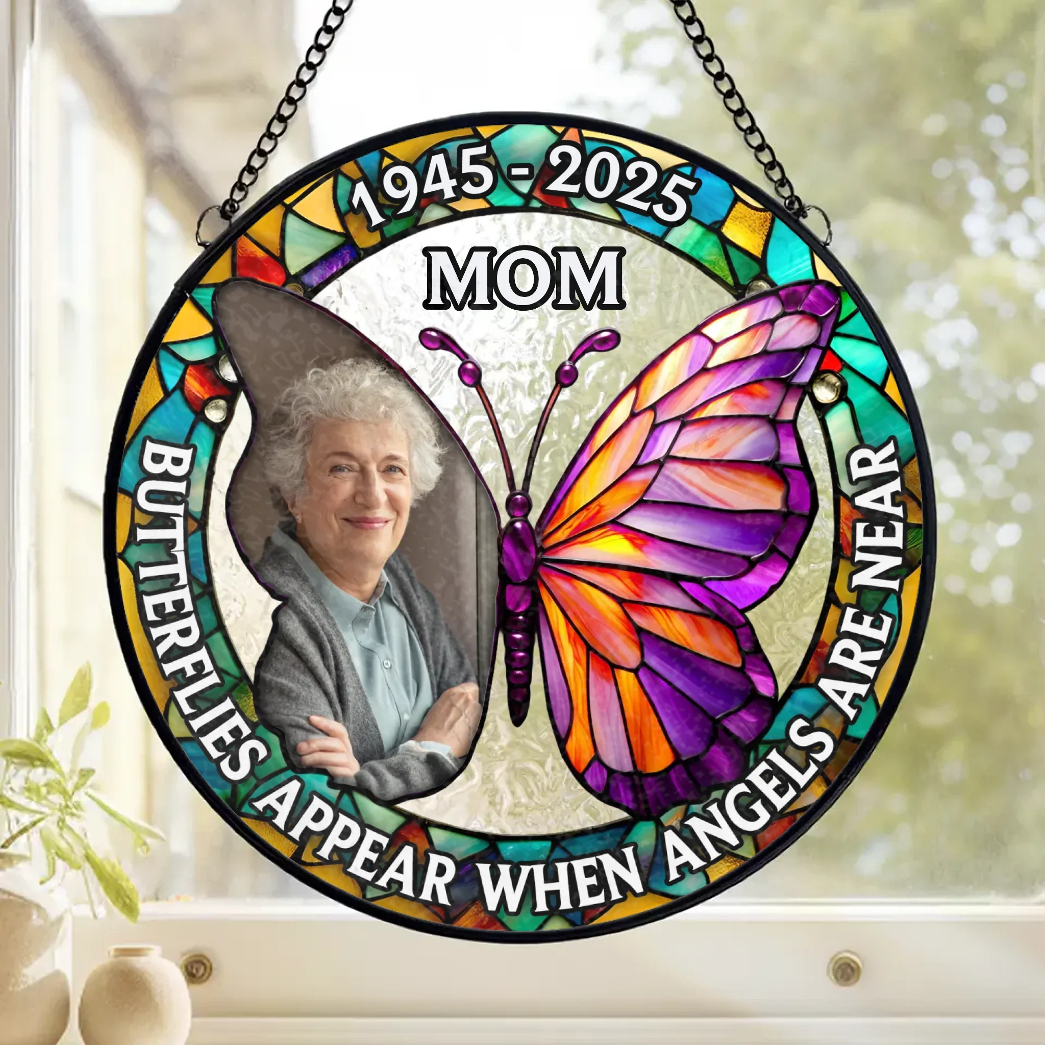 Custom Photo Stained Glass Window Hanging Suncatcher - Personalized Memorial Sympathy Gifts For Loss Of Mom, Dad - I'm Always With You - Robaser