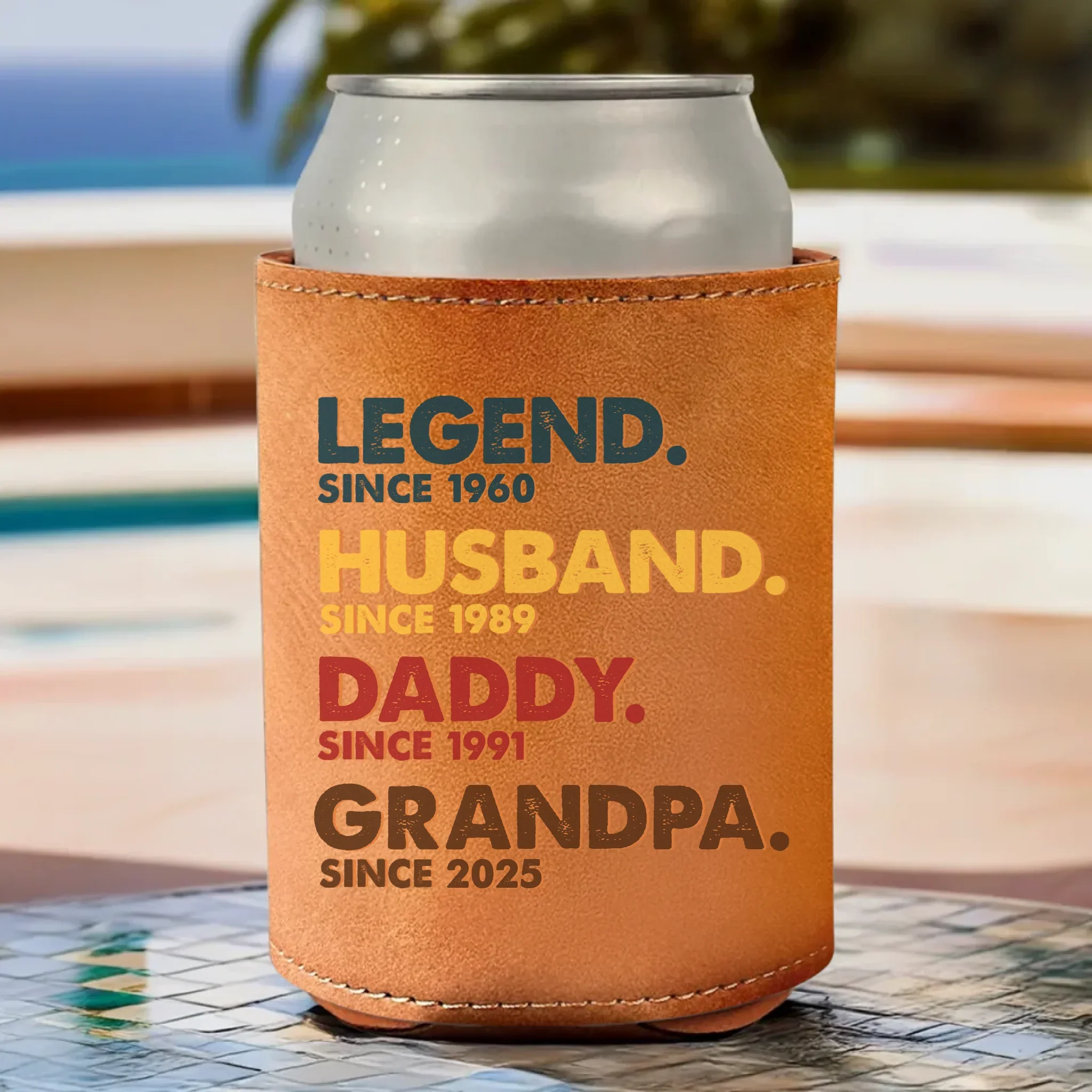 All In One Cool Guy - Family Personalized Custom Leather Can Cooler - Father's Day, Gift For Dad, Grandpa - Robaser