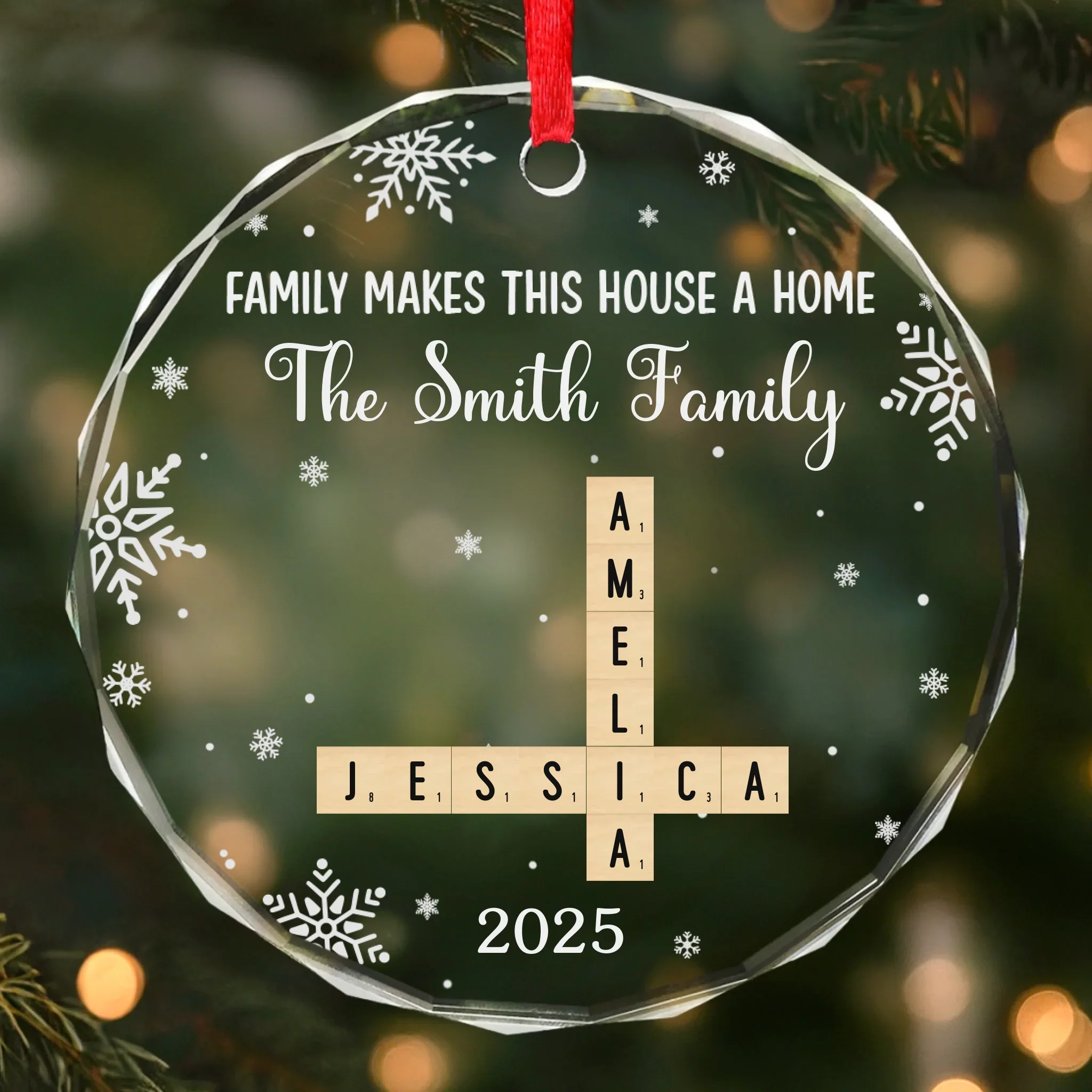 Custom Scrabble Circle Glass Ornament -   Personalized Christmas Birthday Gifts For Mom, Dad, Brother, Sister, Kids - Home Built With Shared Love - Robaser
