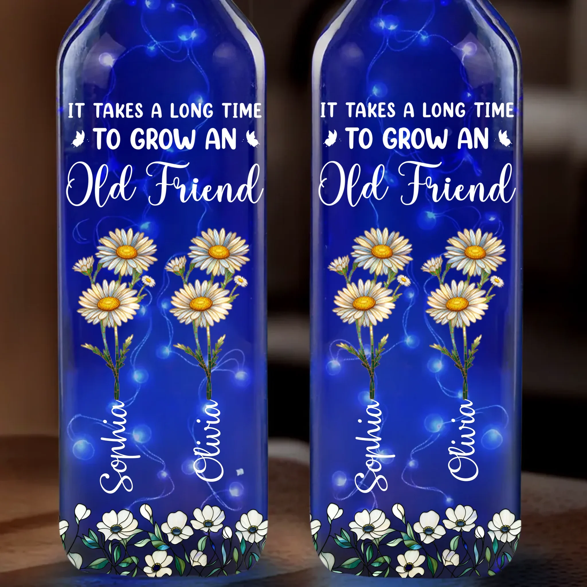 Custom Blue Bottle Lamp - Personalized Best Friend Birthday Gifts For Women, Besties, Sisters, BFF - A Light For Lifelong Friends - Robaser