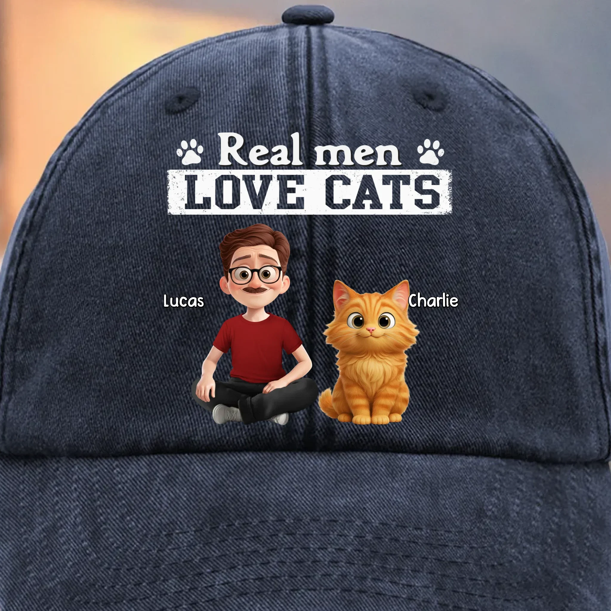 Custom Vintage Washed Denim Baseball Cap - Personalized Birthday Gifts For Cat Lovers, Cat Mom And Dad - Cool Guys Love Kitties - Robaser