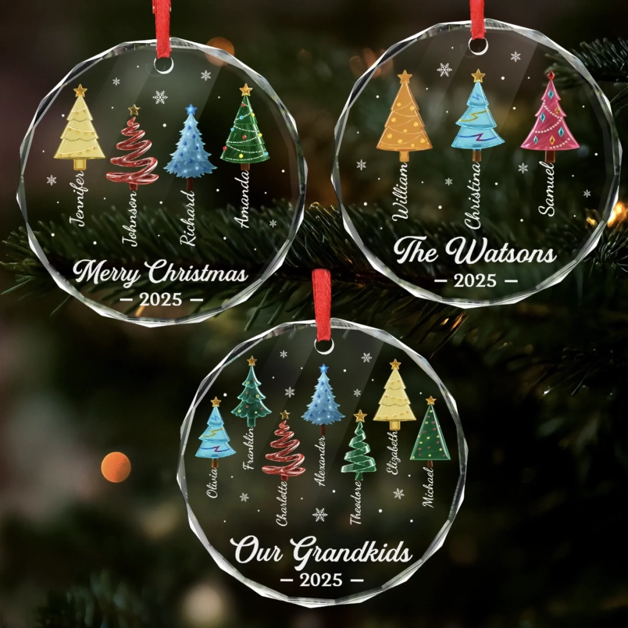 Custom Circle Glass Ornament - Personalized Christmas Birthday Gifts For Mom, Dad, Brother, Sister, Kids - Home Is Merrier With Family - Robaser