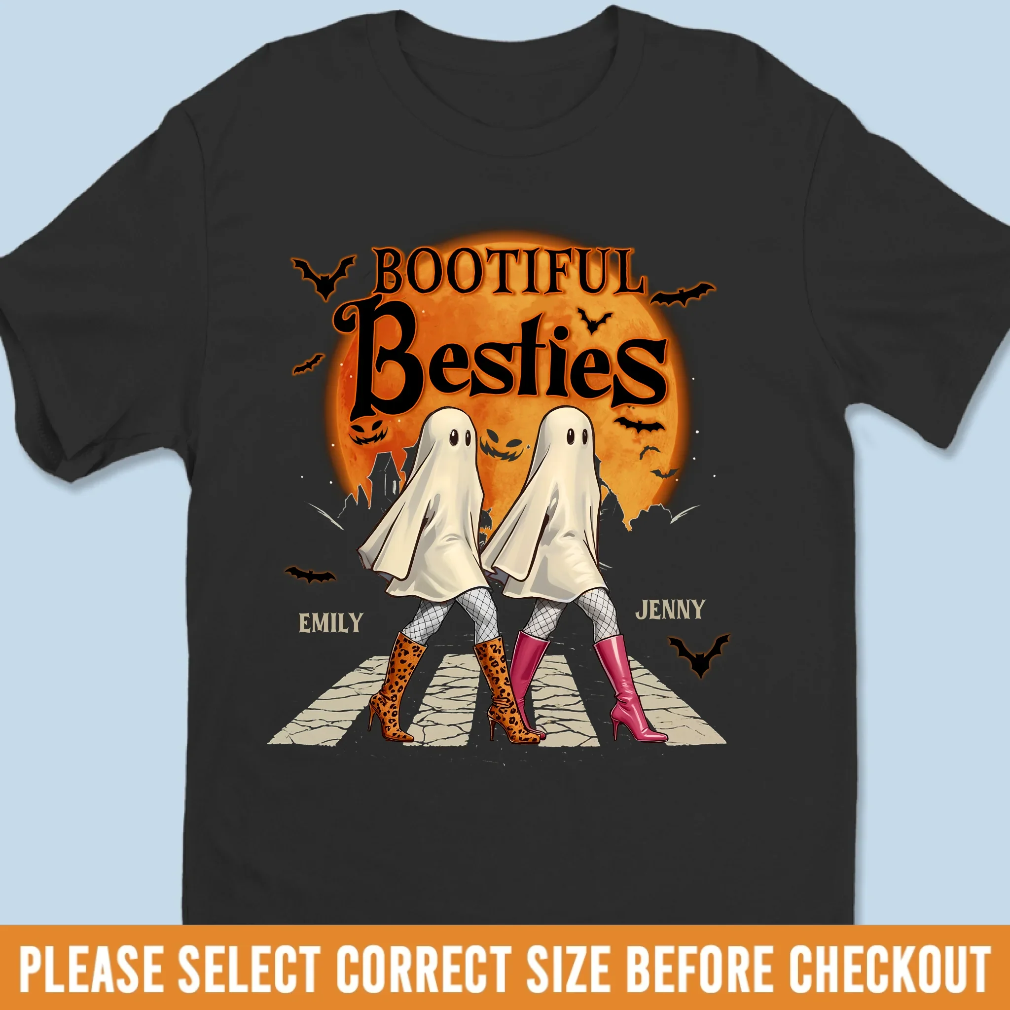 Custom Unisex T-shirt, Premium T-shirt, Hoodie - Personalized Halloween Birthday Gifts For Women, Besties, Sisters, BFF - Haunted By Laughter Together - Robaser