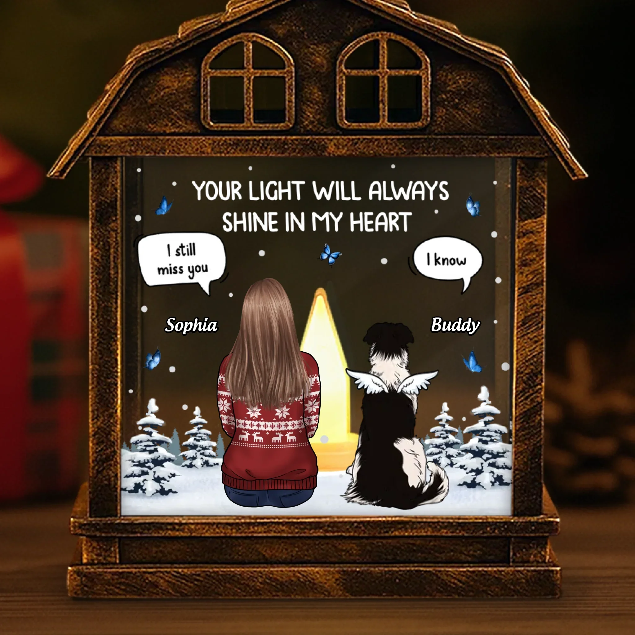 Custom LED House Lantern Light - Personalized Pet Christmas Memorial Sympathy Gifts For Dogs - Love Stays In Every Paw Print - Robaser