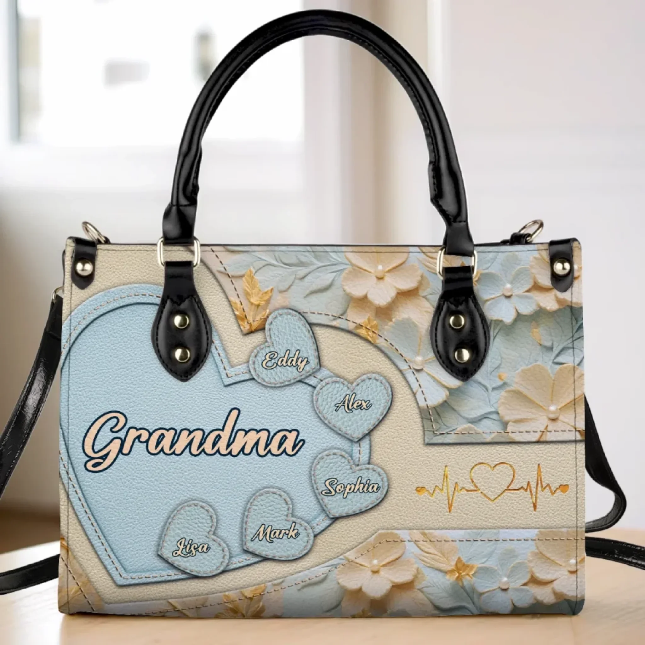Grandma  s Heart Is Full - Family Personalized Custom Leather Handbag - Mother's Day, Gift For Mom, Grandma - Robaser