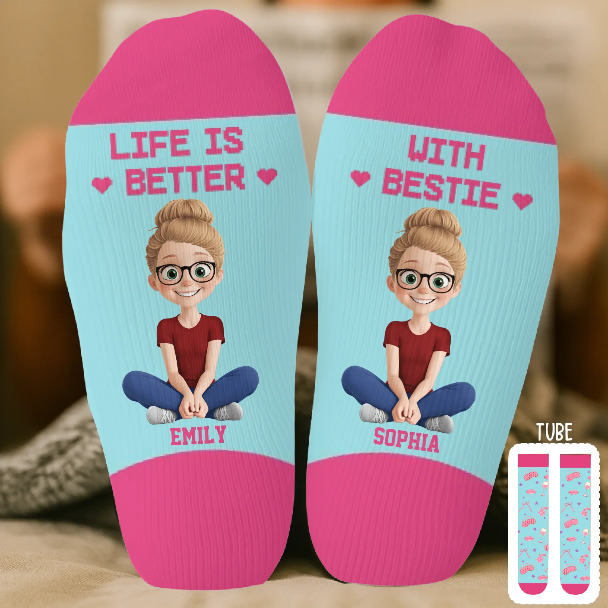 Custom Crew Socks - Personalized Best Friend Birthday Gifts For Women, Besties, Sisters, BFF - Life Is Better - Robaser