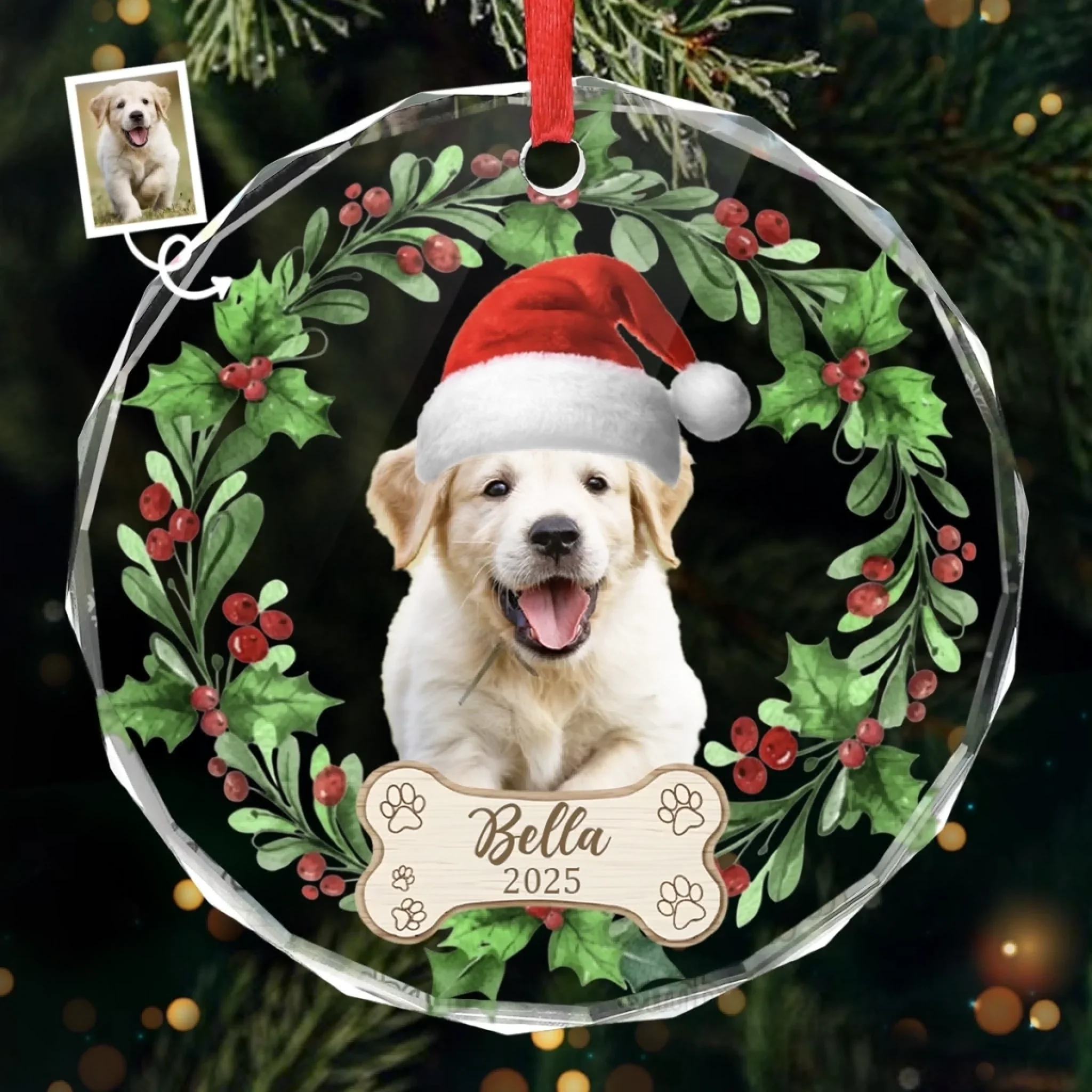 Custom Photo First Christmas Pet Glass Ornament - Personalized Christmas Birthday Gifts For Dog Lovers, Cat Lovers, Pet Dad And Mom, New Pet Ornament - Our Christmas Joy Has Paws - Robaser