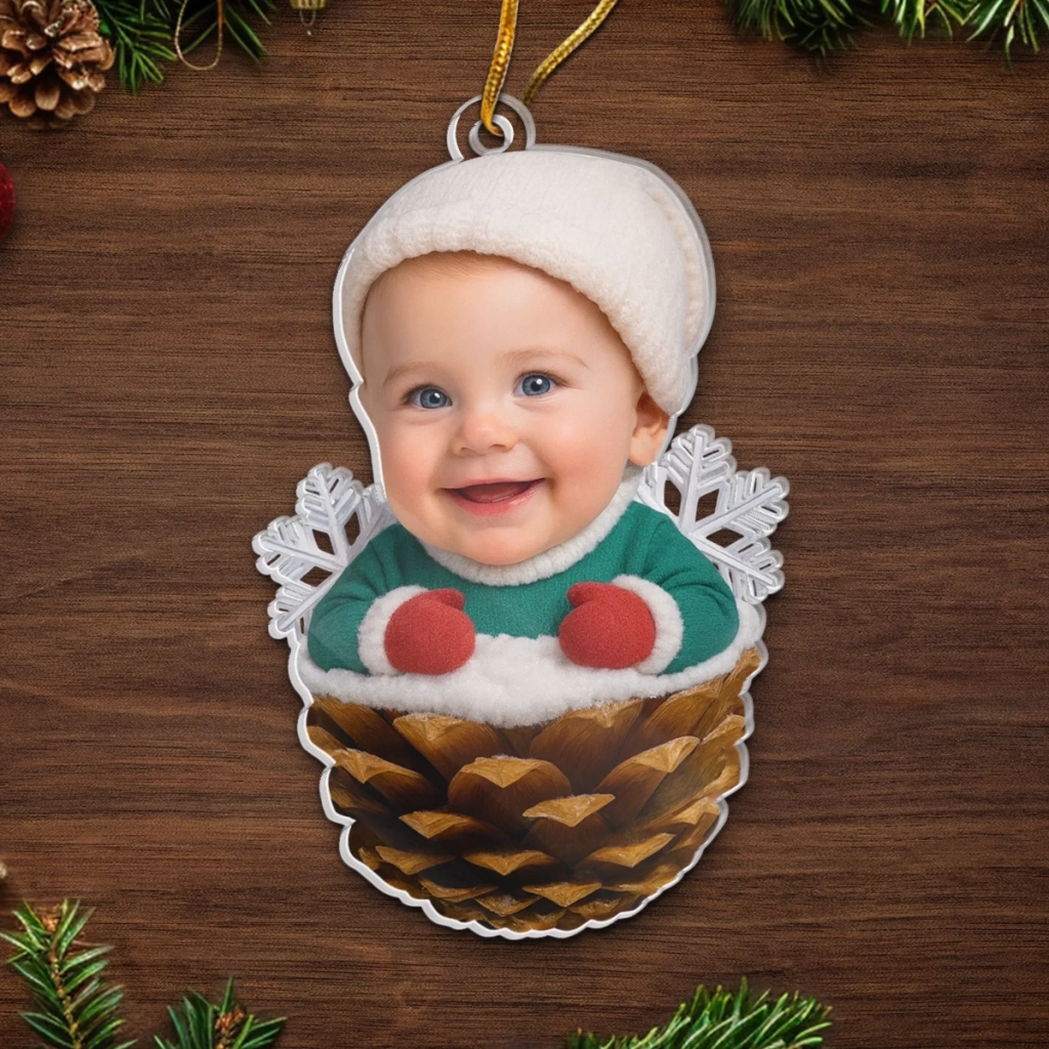 Custom Photo Acrylic Ornament - Personalized Christmas Baby Shower, Gender Reveal Gifts For New Moms, New Dads, New Parents - Cutest Pinecone On The Tree - Robaser