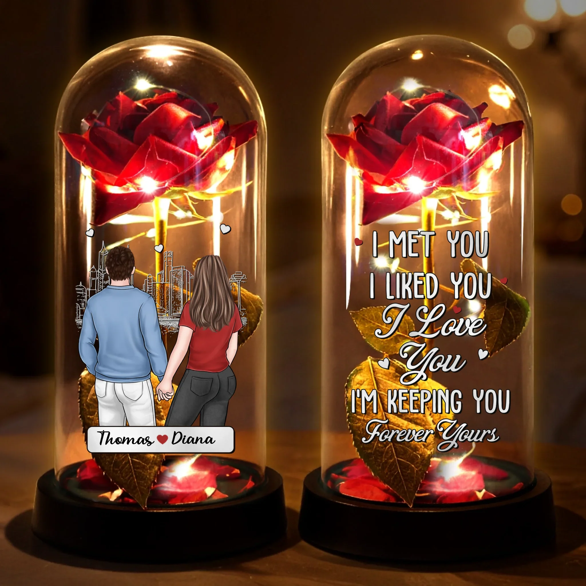 Custom Light Up Eternal Rose In Glass Dome - Personalized Anniversary Wedding Gifts For Husband And Wife, Him And Her - Forever Starts With You - Robaser