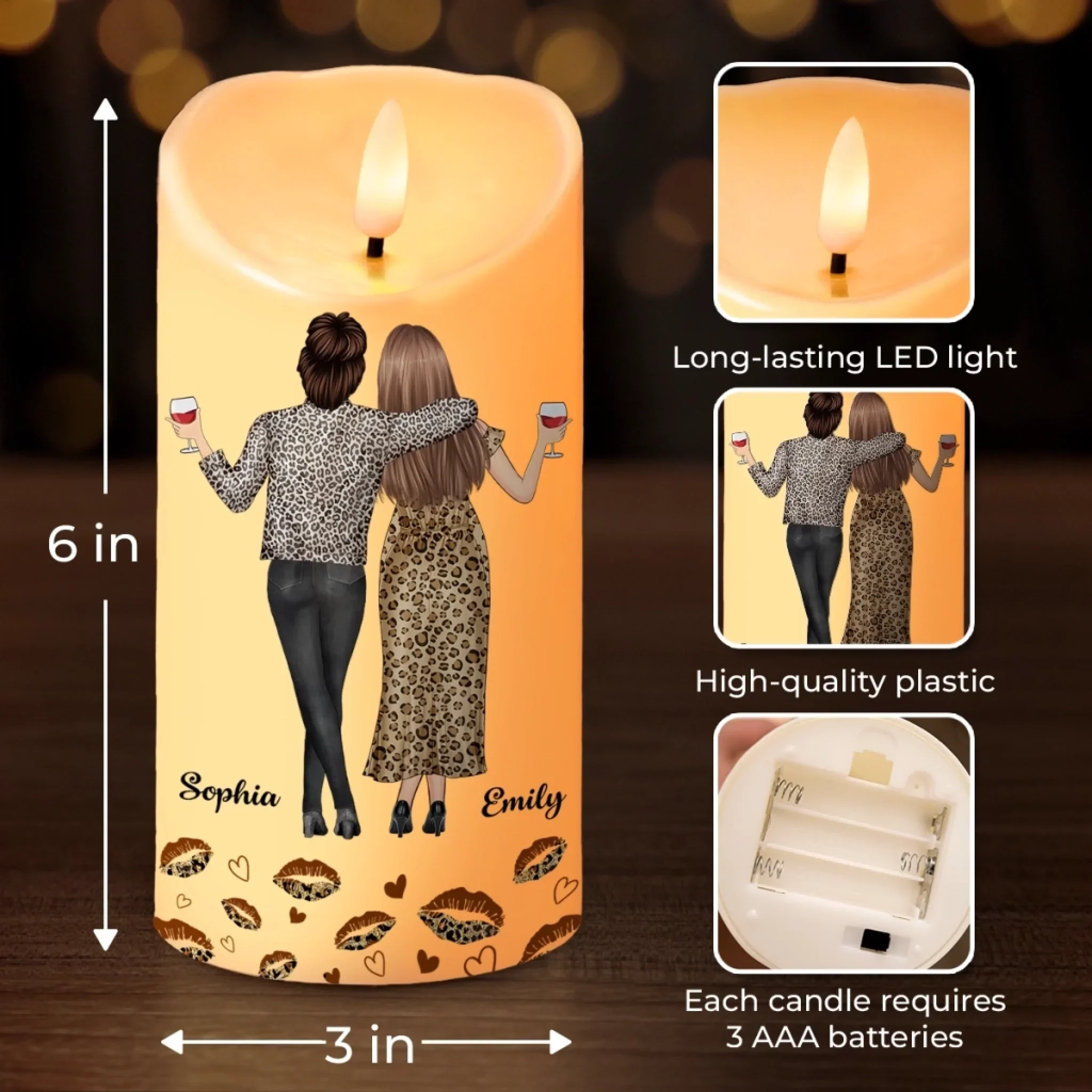 Custom LED Candle - Personalized Christmas Best Friend Birthday Gifts For Women, Besties, Sisters, BFF - Side By Side, Heart To Heart - Robaser