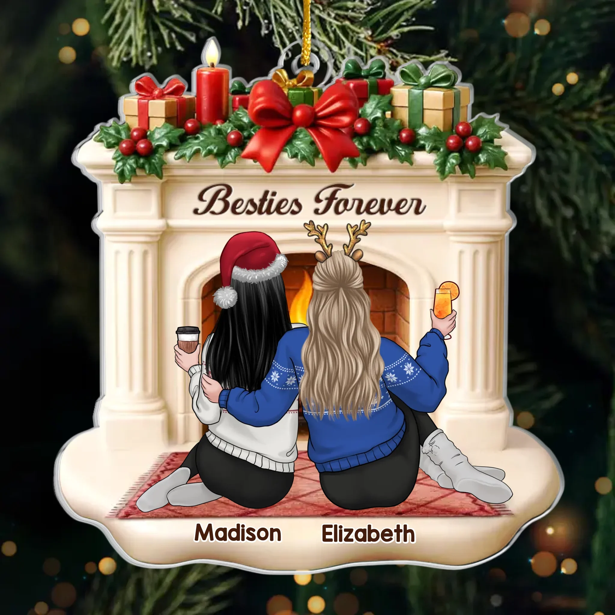 Custom Acrylic Ornament - Personalized Best Friend Christmas Birthday Gifts For Women, Besties, Sisters, BFF - Side By Side Through It All - Robaser