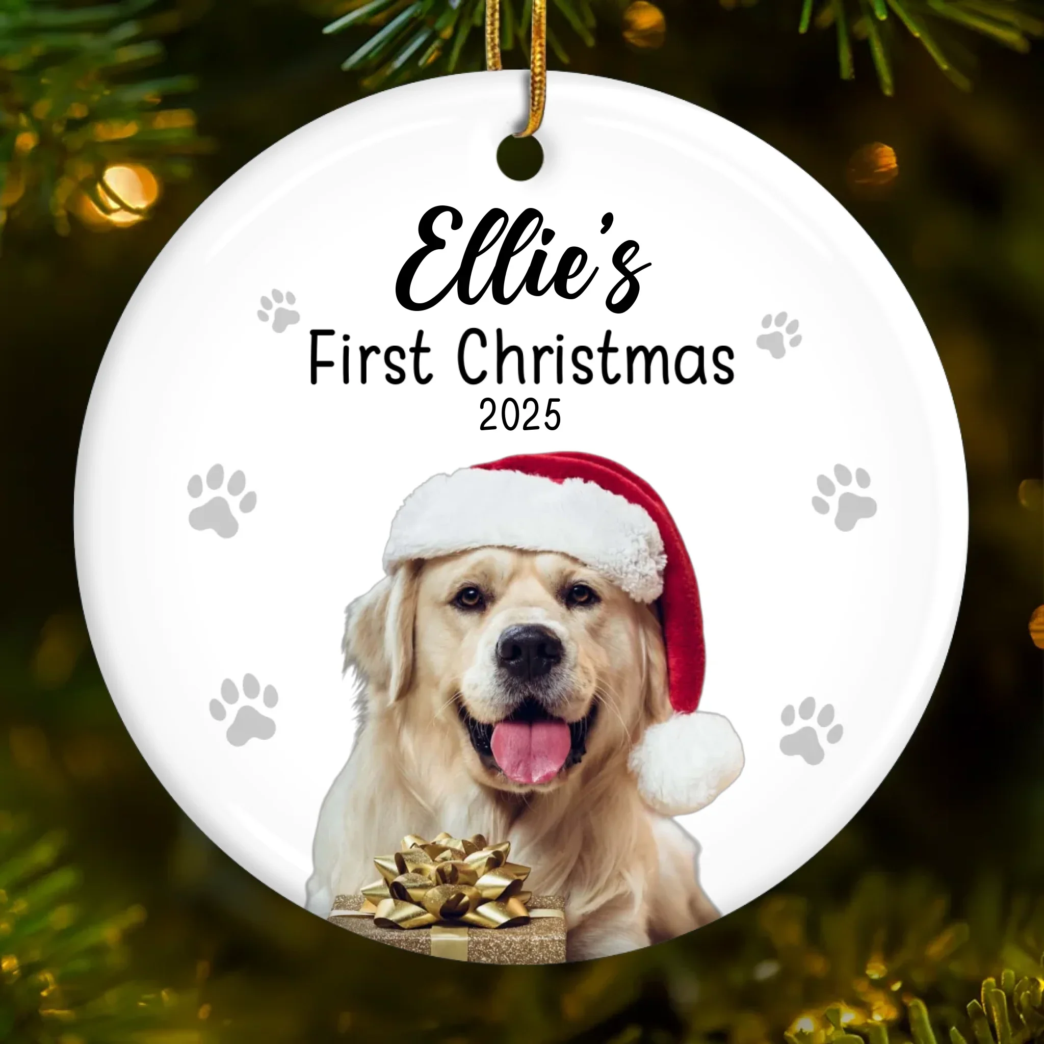 Custom Photo First Christmas Pet Ceramic Ornament - Personalized Christmas Birthday Gifts For Dog Lovers, Cat Lovers, Pet Dad And Mom, New Pet Ornament - Our First Fur Christmas - Robaser