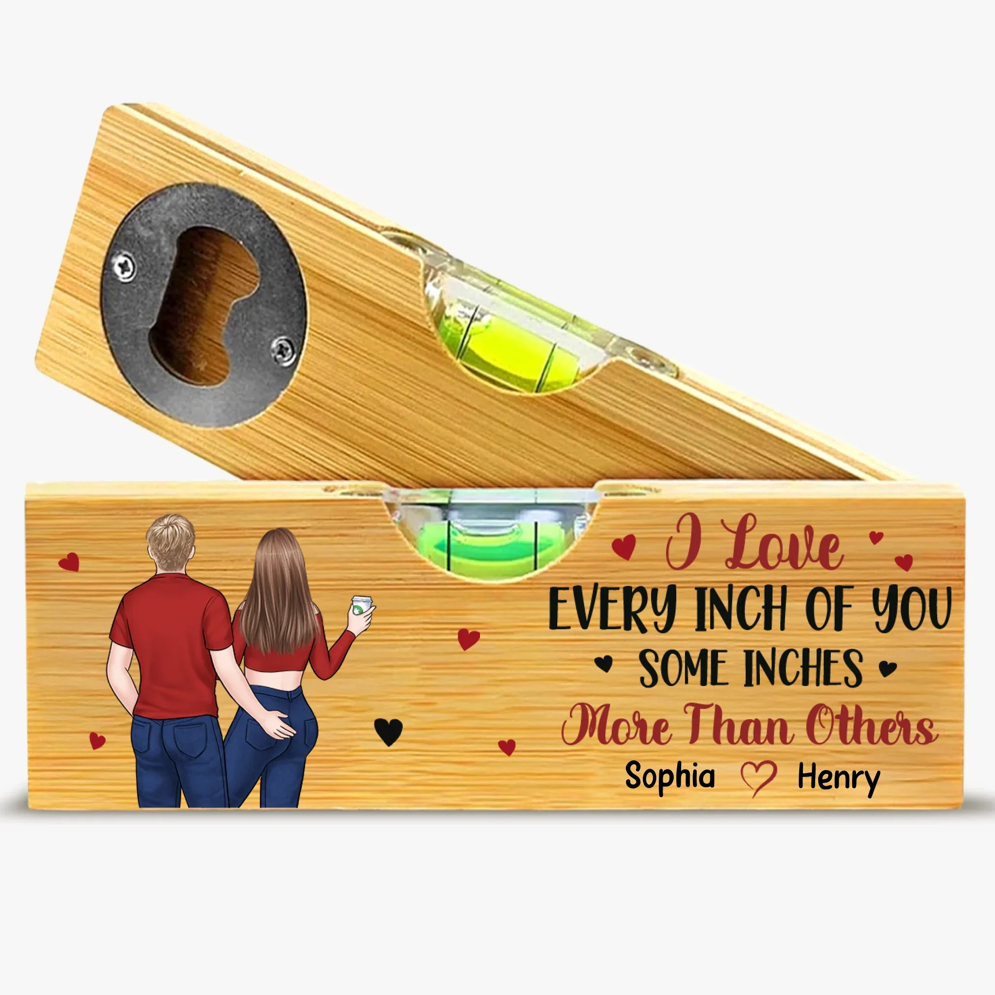 Custom Wooden Bottle Opener With Built-in Spirit Level - Personalized Anniversary Wedding Gifts For Husband And Wife, Him And Her - You And Me, Always - Robaser