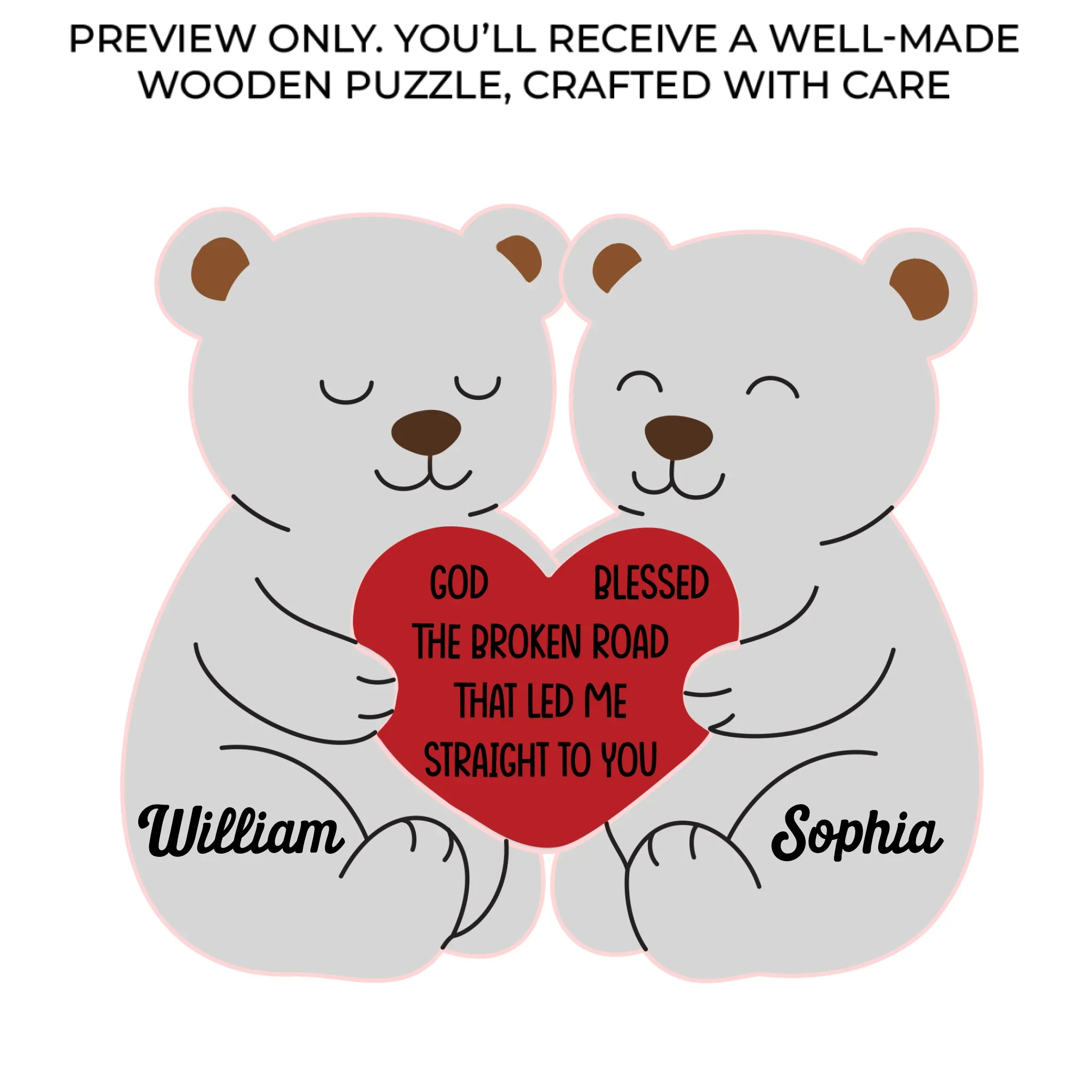 Custom Bear Shaped Wooden Art Puzzle - Personalized Anniversary Wedding Gifts For Husband And Wife, Him And Her - Destined To Meet You - Robaser