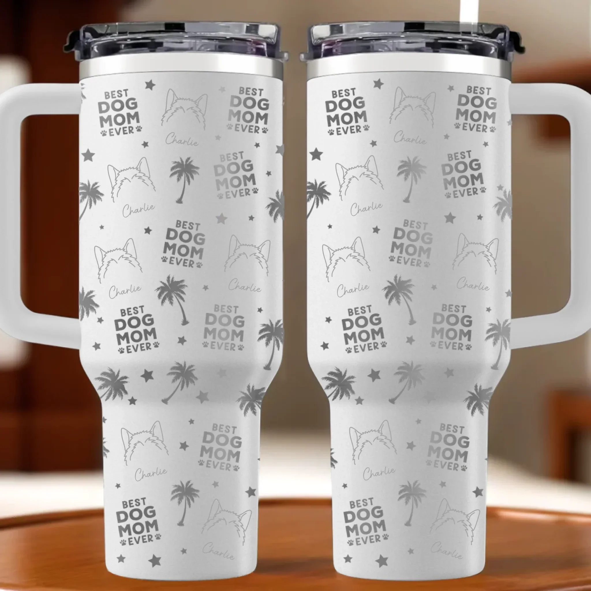 A Happy Pup Makes A Happy Mom - Dog Personalized Custom Engraved 40oz Tumbler With Handle - Gift For Pet Owners, Pet Lovers - Robaser