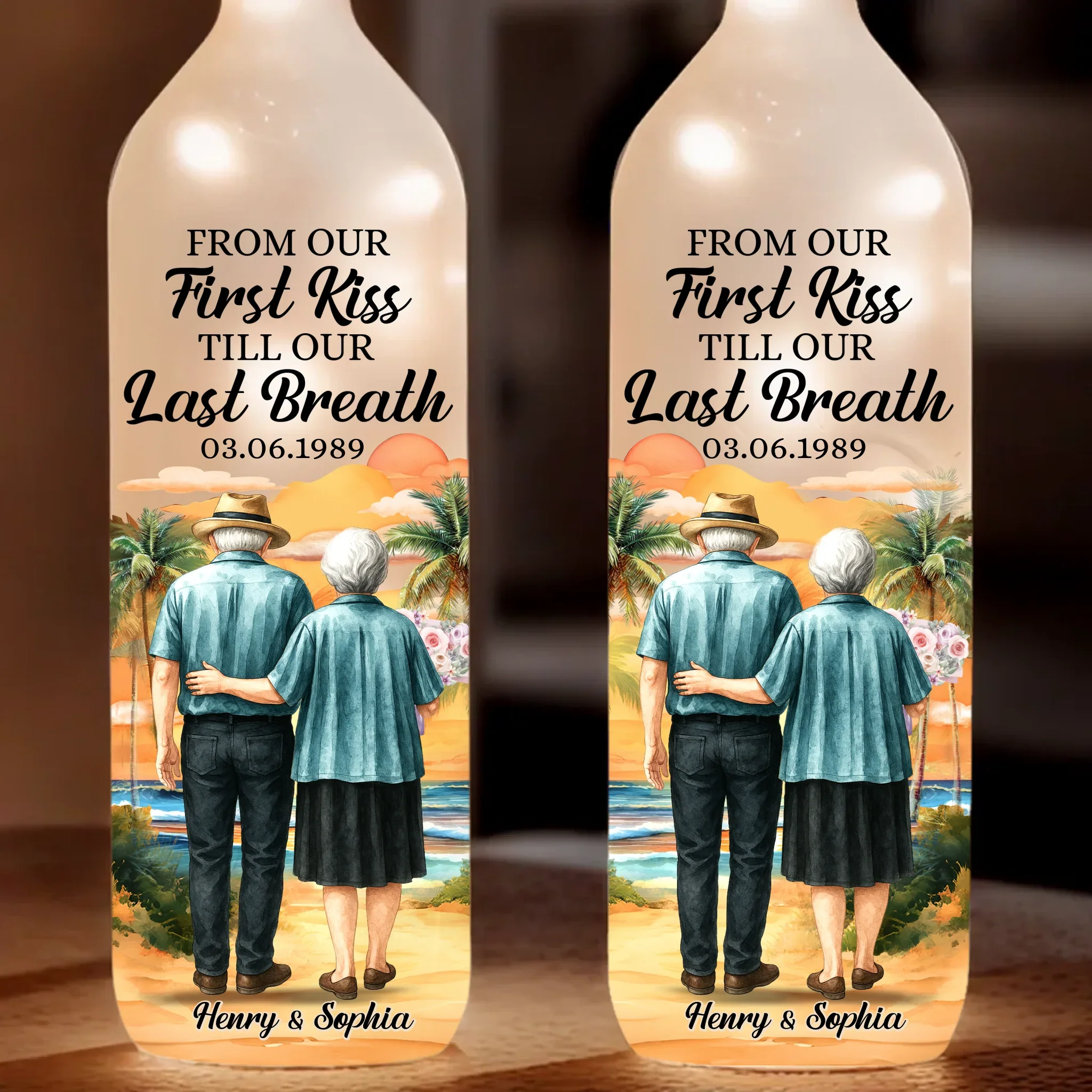 Custom Bottle Lamp - Personalized Anniversary Wedding Gifts For Husband And Wife, Him And Her - Together From First Kiss To Always - Robaser