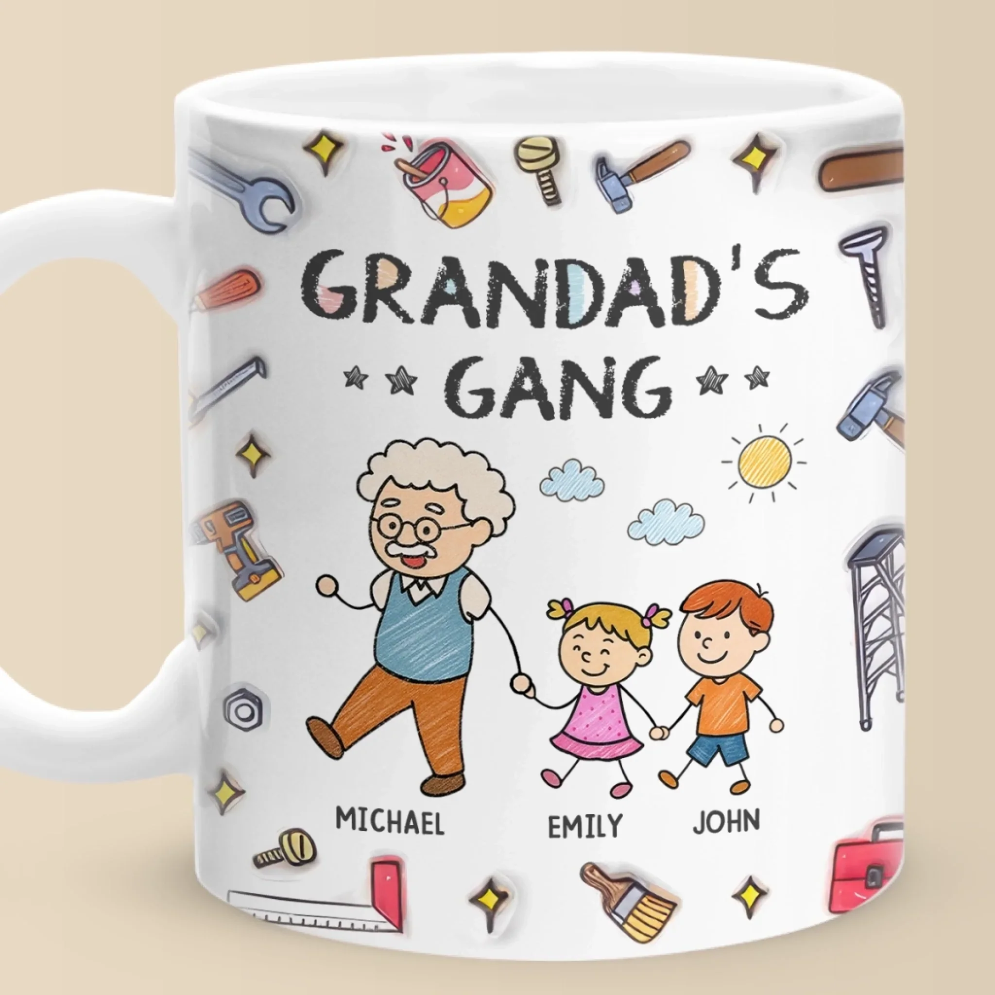 My Favorite Gang Calls Me Grandpa - Family Personalized Custom 3D Inflated Effect Printed Mug - Father's Day, Gift For Dad, Grandpa - Robaser