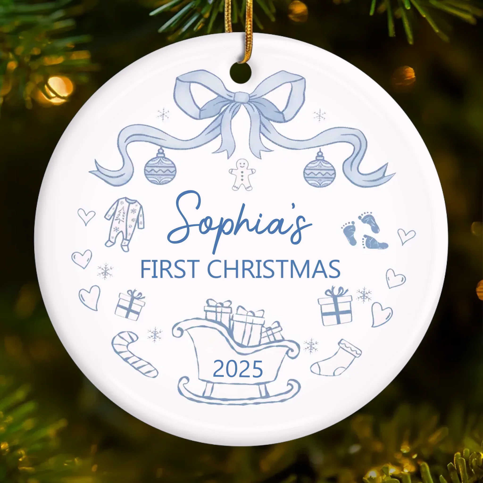 Custom Baby First Christmas Ceramic Ornament - Personalized Christmas Baby Shower, Gender Reveal Gifts For New Moms, New Dads, New Parents - Tiny Wonder - Robaser