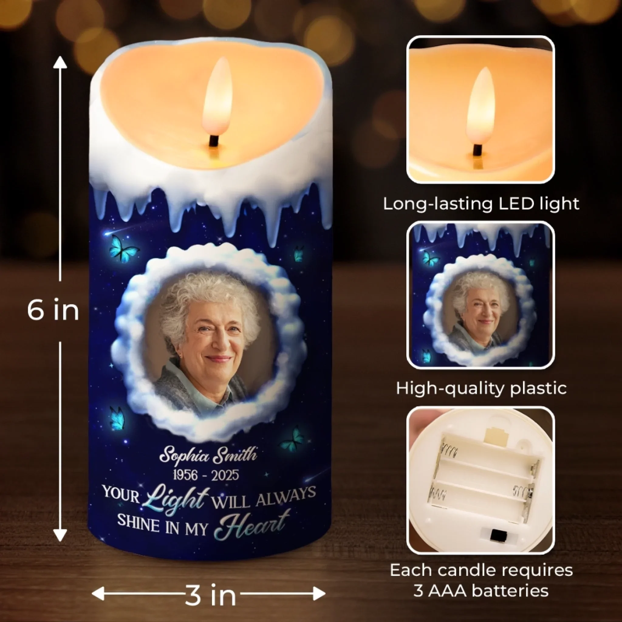 Custom Photo LED Candle - Personalized Christmas Memorial Sympathy Gifts For Loss Of Mom, Dad - Always In My Heart - Robaser