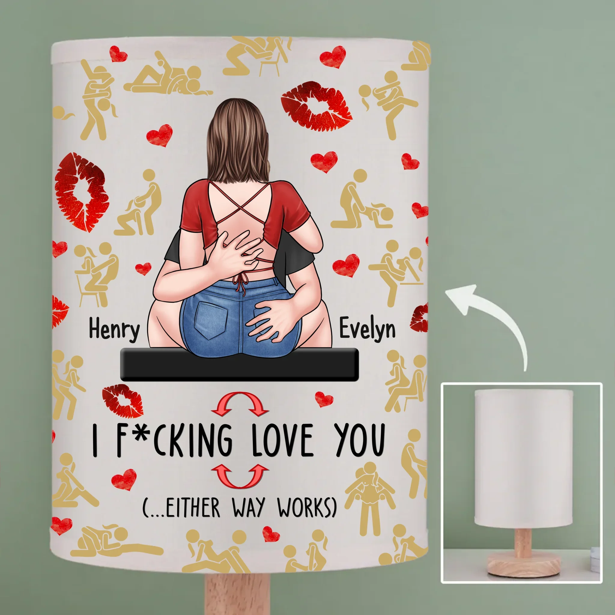 Our Love Comes With Positions - Couple Personalized Custom Linen Bedside Table Lamp - Gift For Husband Wife, Anniversary - Robaser