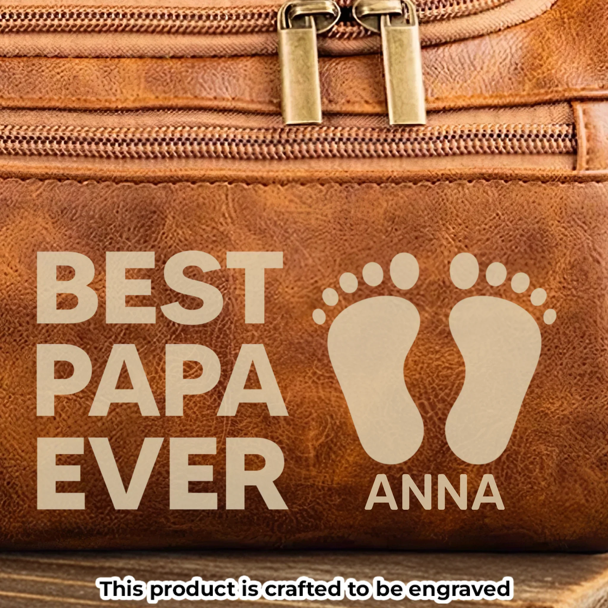 Custom Engraved Leather Toiletry Bag - Personalized Birthday Gifts For Dad, Grandpa - Wisdom Strength And Gentle Hearts - Robaser