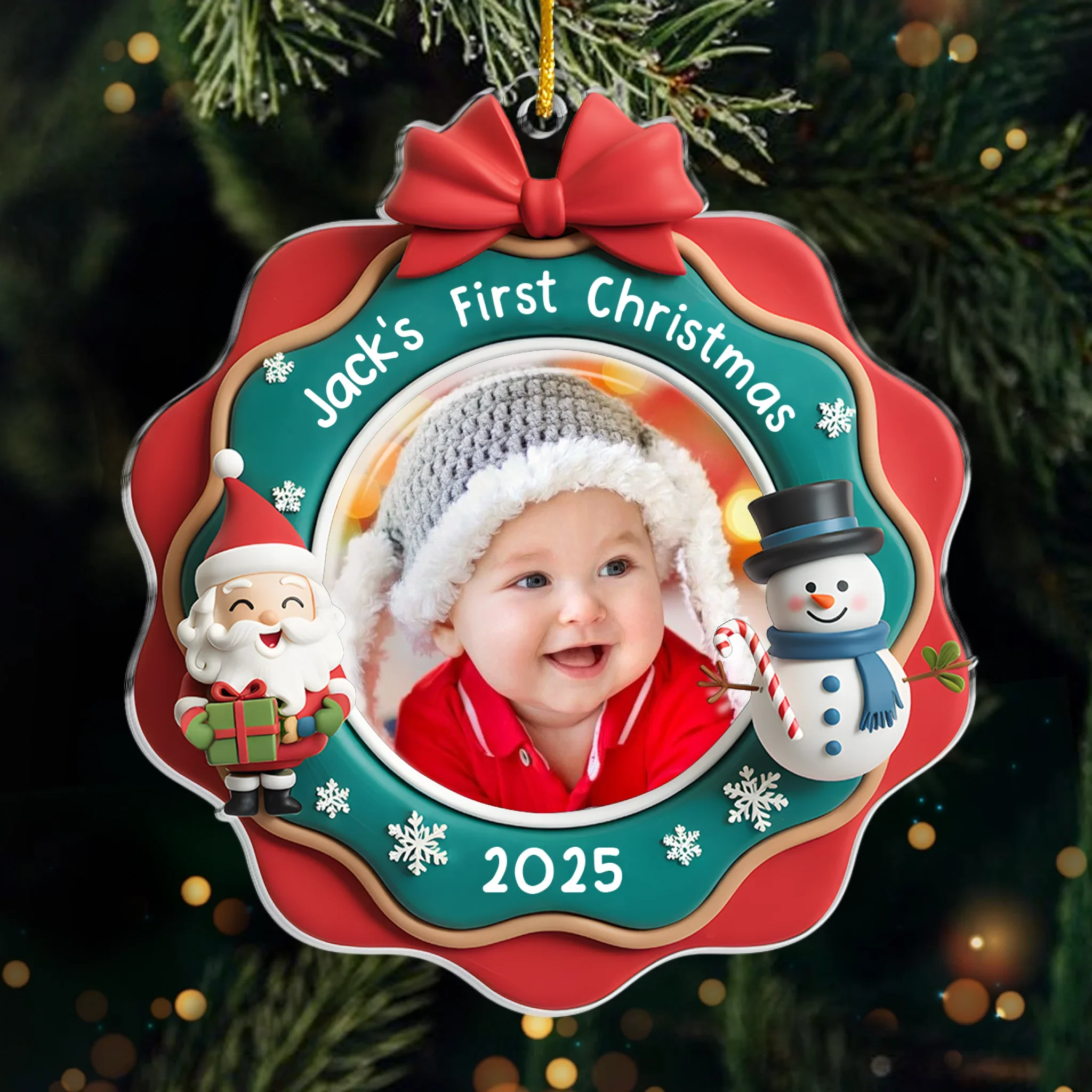 Custom Photo Acrylic Ornament - Personalized Christmas Baby Shower, Gender Reveal Gifts For New Moms, New Dads, New Parents - Jingle All The Way, Baby Style - Robaser