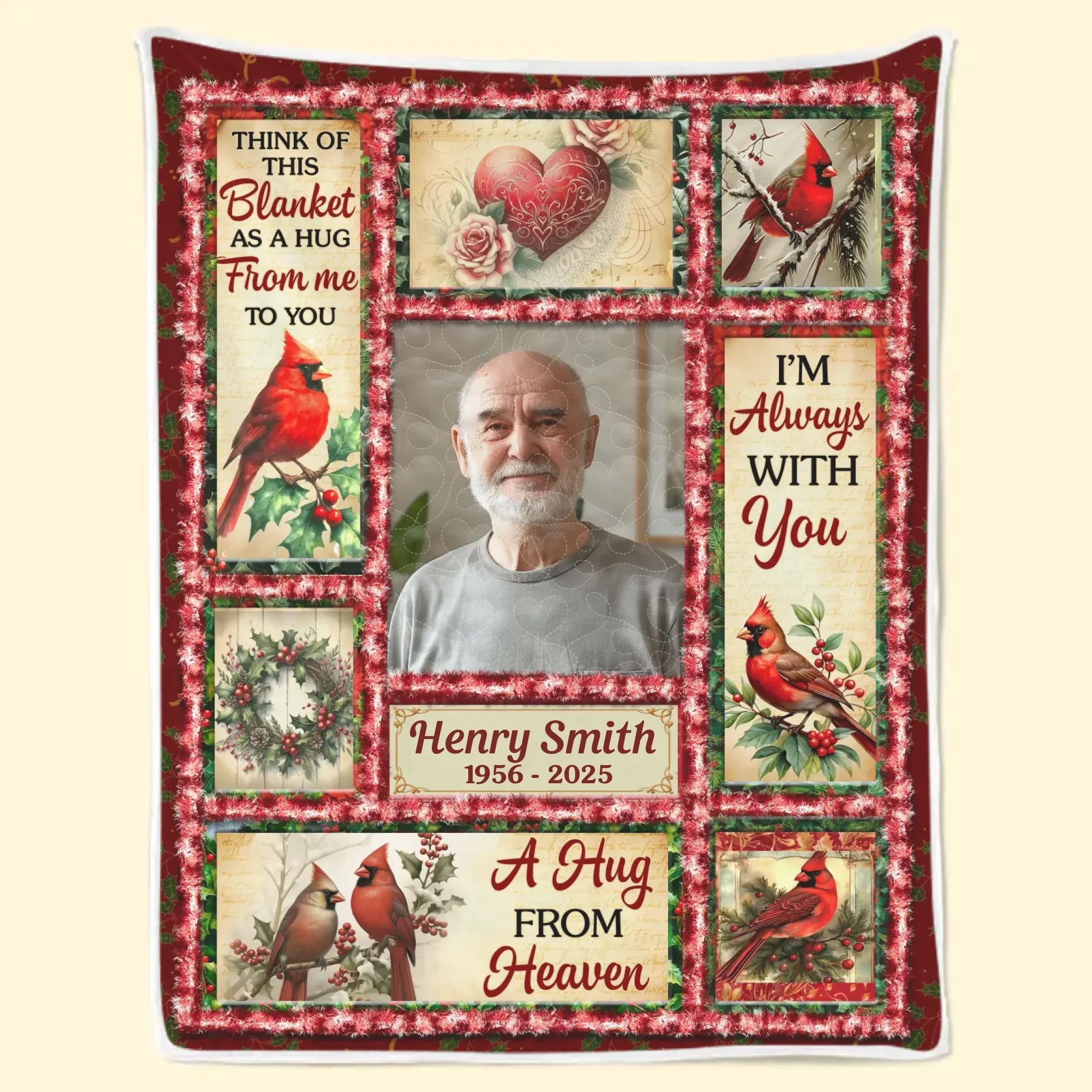 Custom Photo Cardinal Blanket - Personalized Christmas Memorial Sympathy Gifts For Loss Of Mom, Dad - Always Remembered Never Forgotten - Robaser