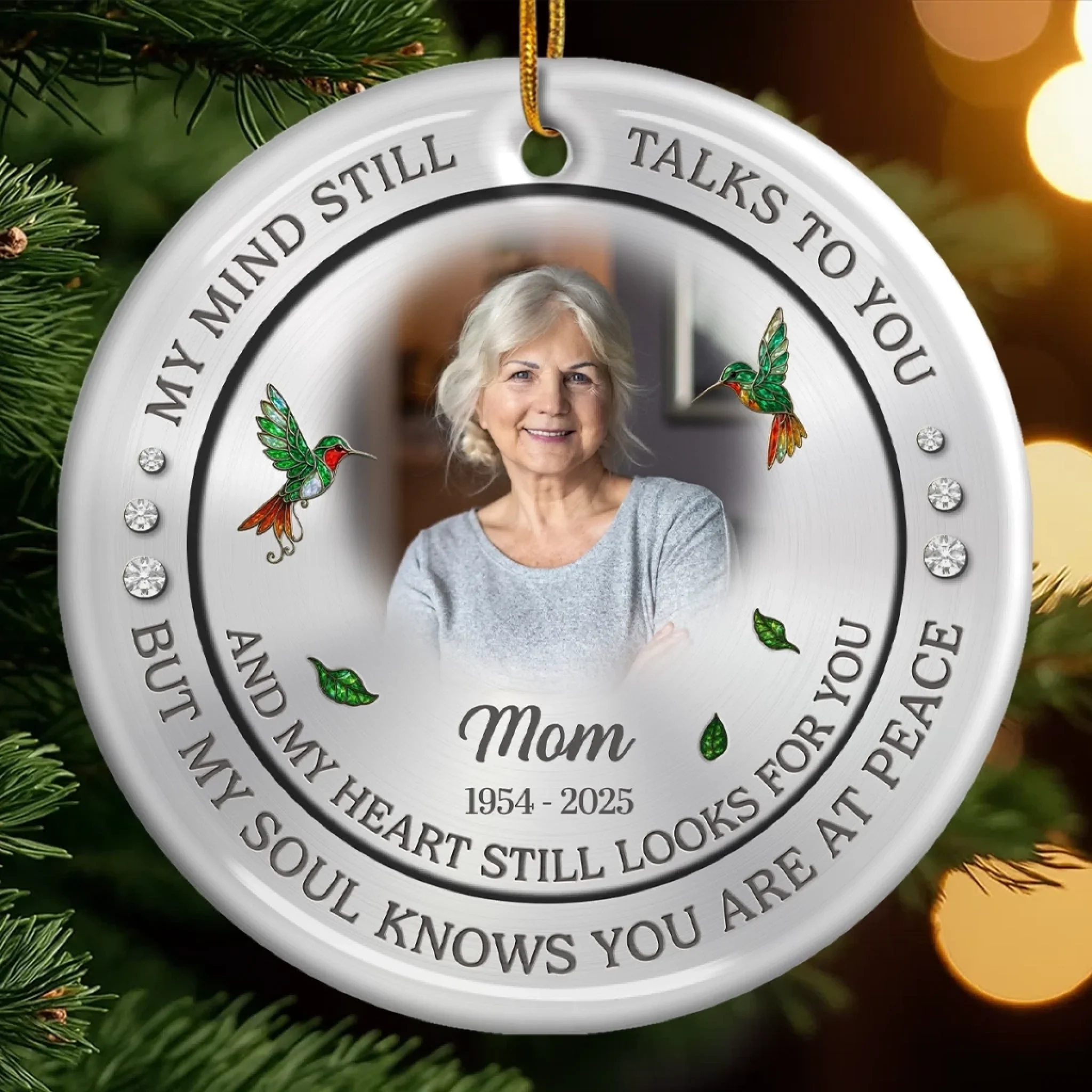 Custom Photo Ceramic Ornament - Personalized Christmas Memorial Sympathy Gifts For Loss Of Mom, Dad - Forever Connected, Heart To Heart - Robaser
