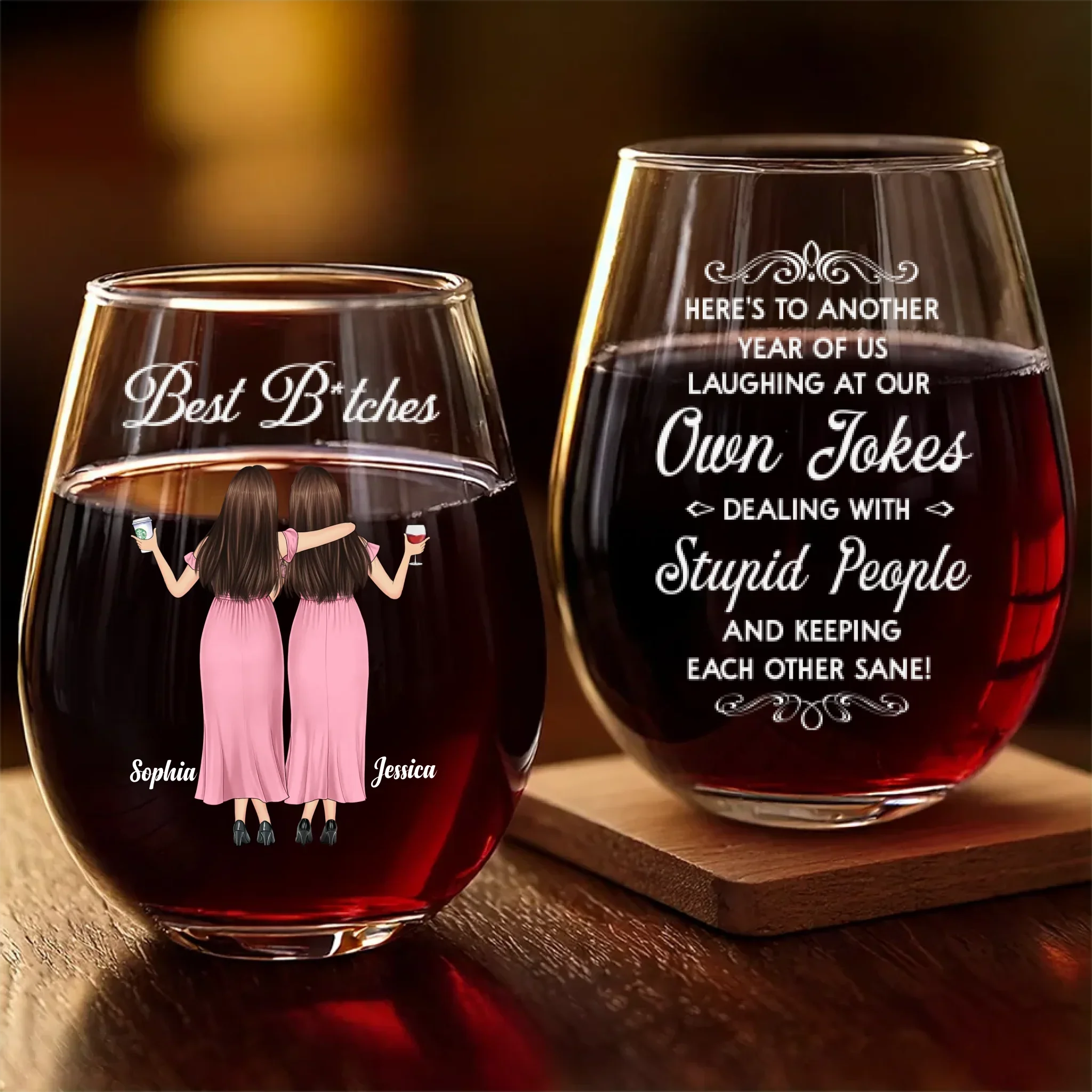 Custom Wine Glass - Personalized Best Friend Christmas Birthday Gifts For Women, Besties, Sisters, BFF - Crazy Times With My Bestie - Robaser