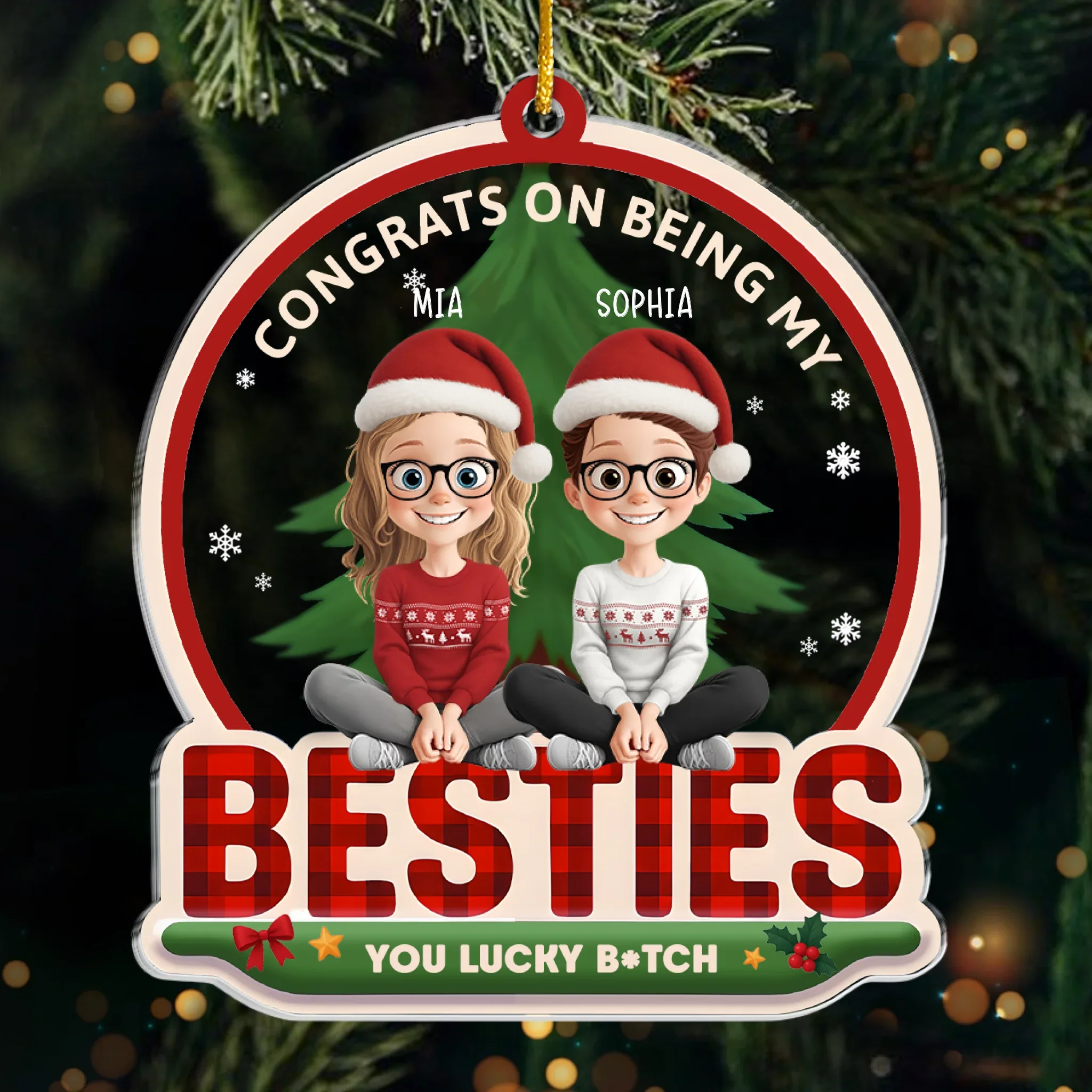 Custom Acrylic Ornament - Personalized Christmas Best Friend Birthday Gifts For Women, Besties, Sisters, BFF - Congrats On Being My Sisters - Robaser