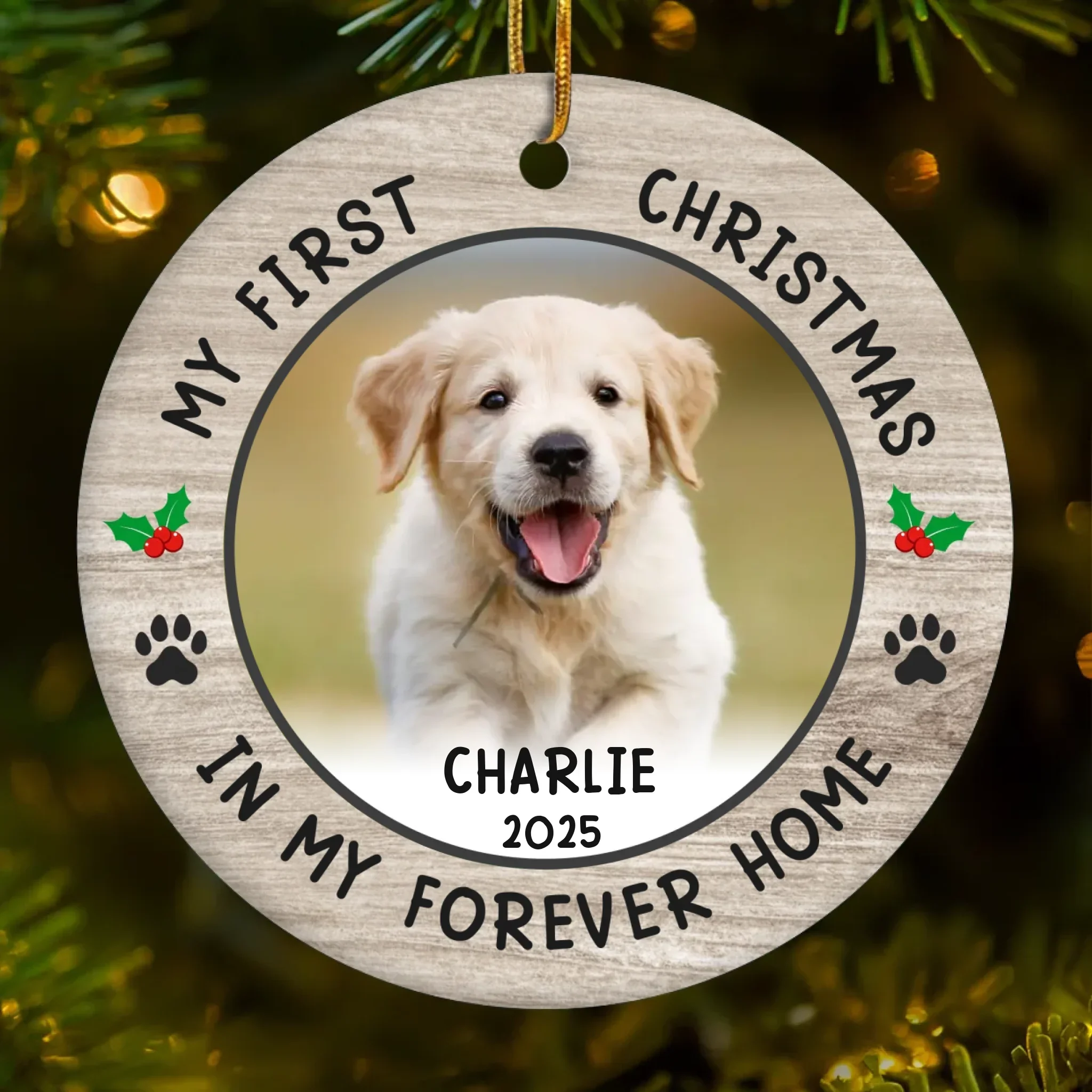 Custom Photo First Christmas Pet Ceramic Ornament - Personalized Christmas Birthday Gifts For Dog Lovers, Cat Lovers, Pet Dad And Mom, New Pet Ornament - New Pawprints This Christmas - Robaser