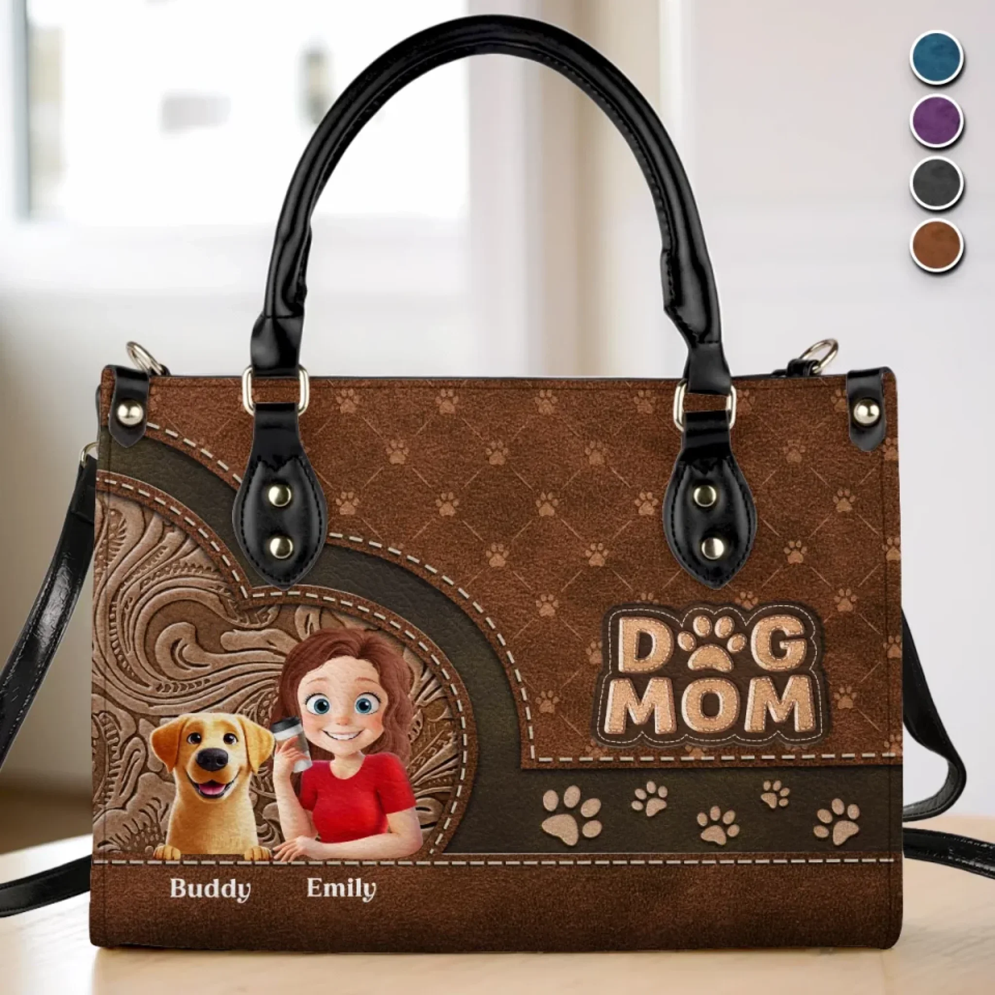 Just A Girl And Her Pup - Dog Personalized Custom Leather Handbag - Mother's Day, Gift For Pet Owners, Pet Lovers - Robaser