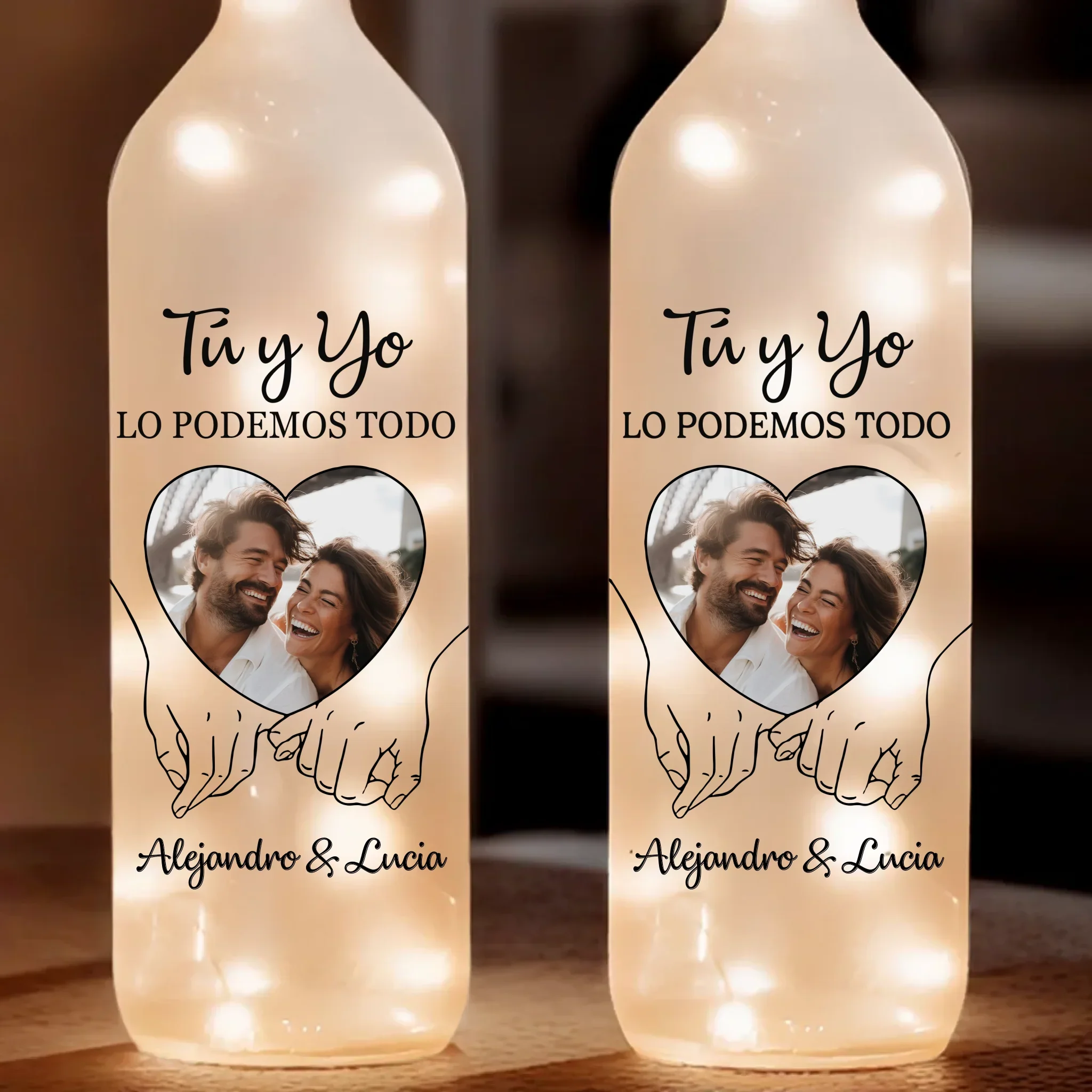 Lampara de Botella con Foto Personalizada - Regalos Personalizados de Aniversario y Boda para Esposo y Esposa, El y Ella - Contigo Todo Es Mejor - Robaser